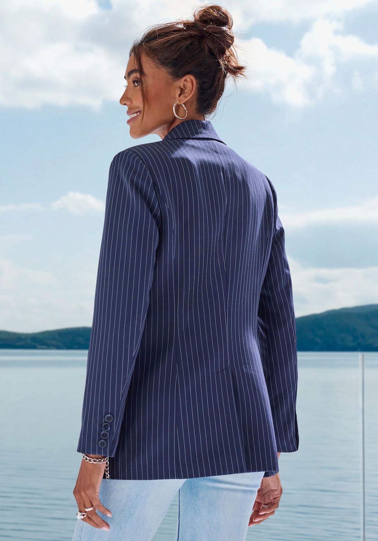 LASCANA Jackblazer - marine/crème gestreept