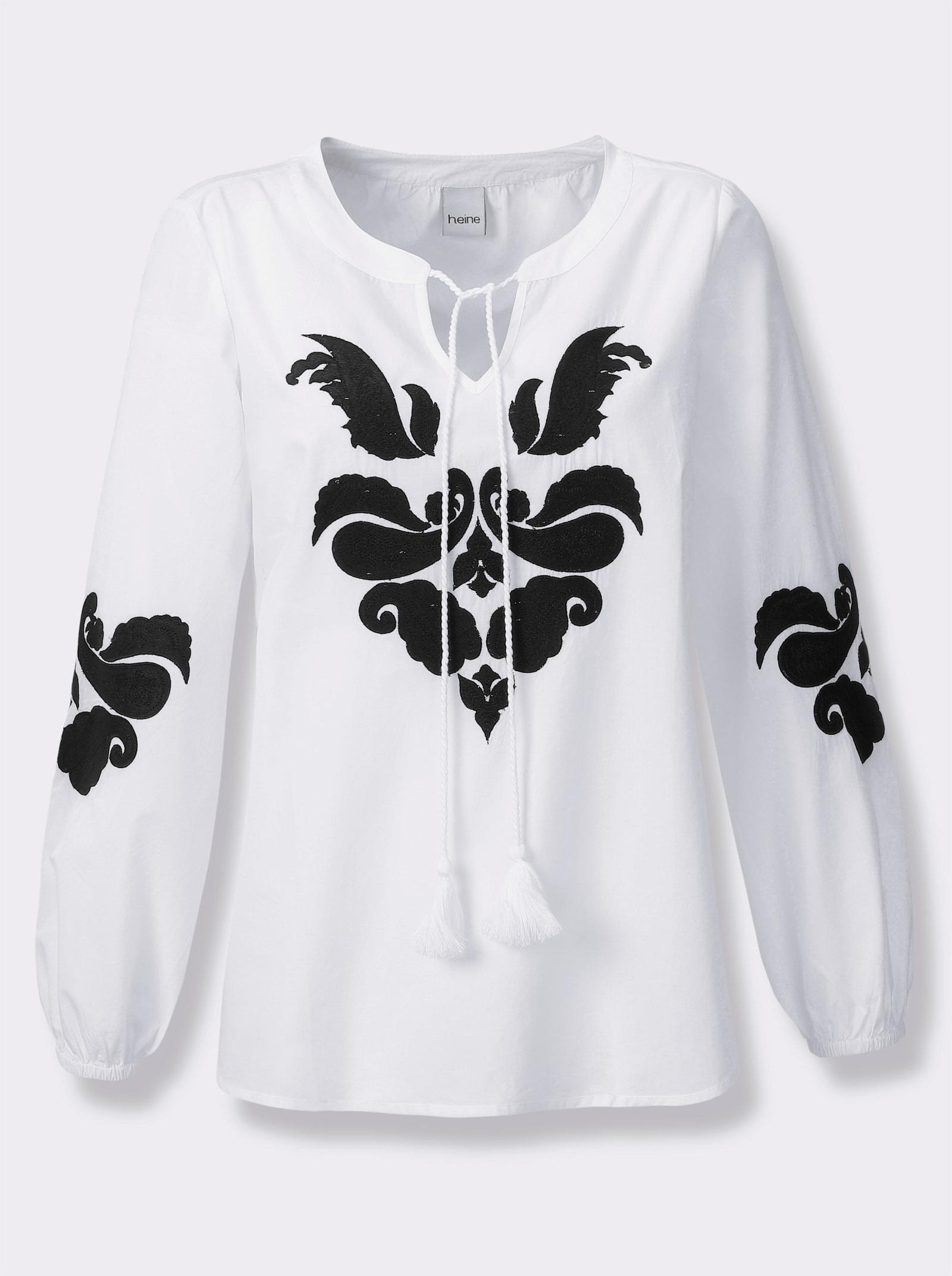 heine Schlupf-Bluse mit Ornament-Applikation - weiß-schwarz