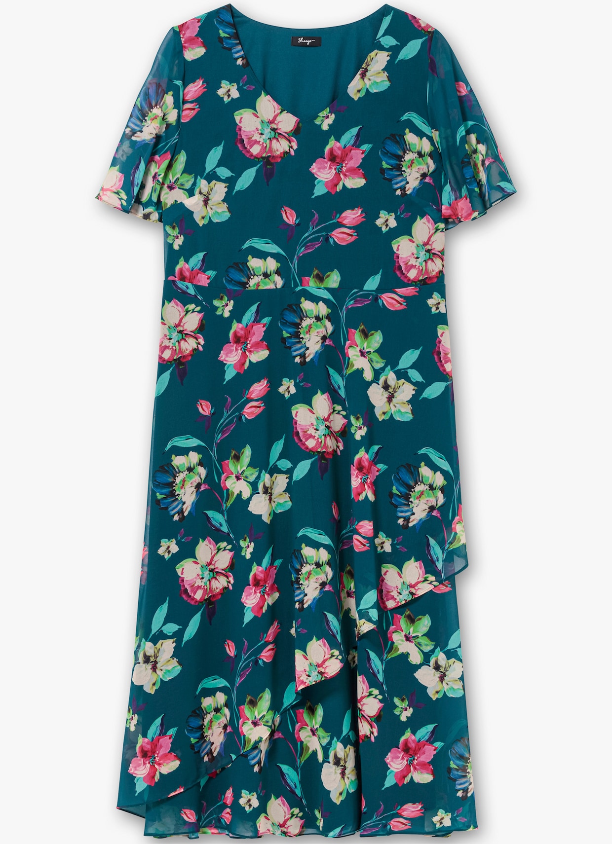 sheego Chiffon jurk - donkerpetrol gedessineerd