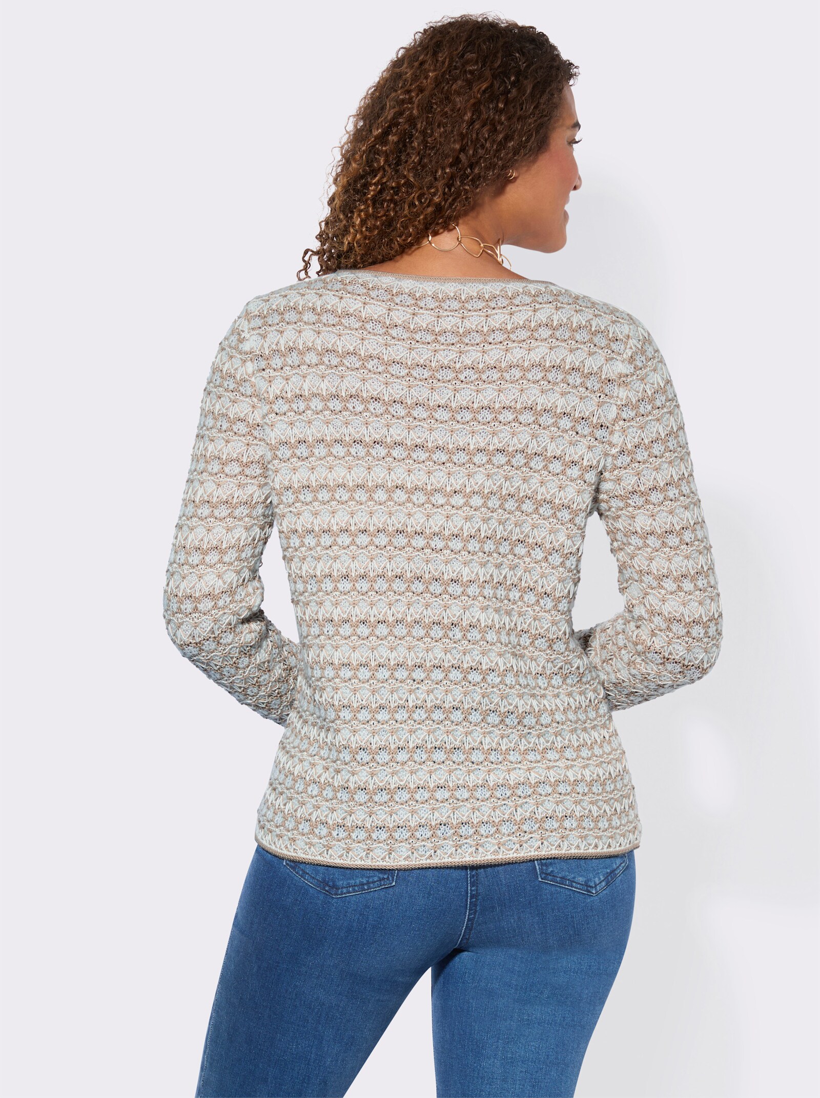 Pullover mit gebogten Abschlüssen - sesam-ecru-gemustert