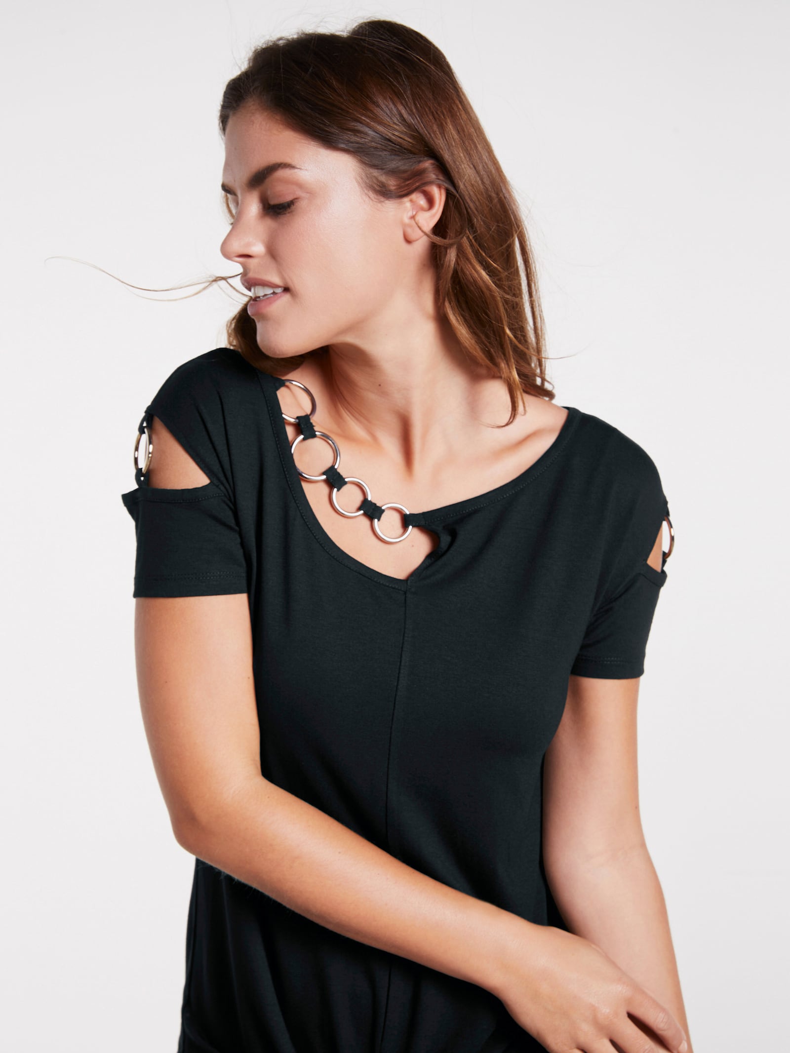 heine Kurzarmshirt mit asymmetrischem Ausschnitt - schwarz