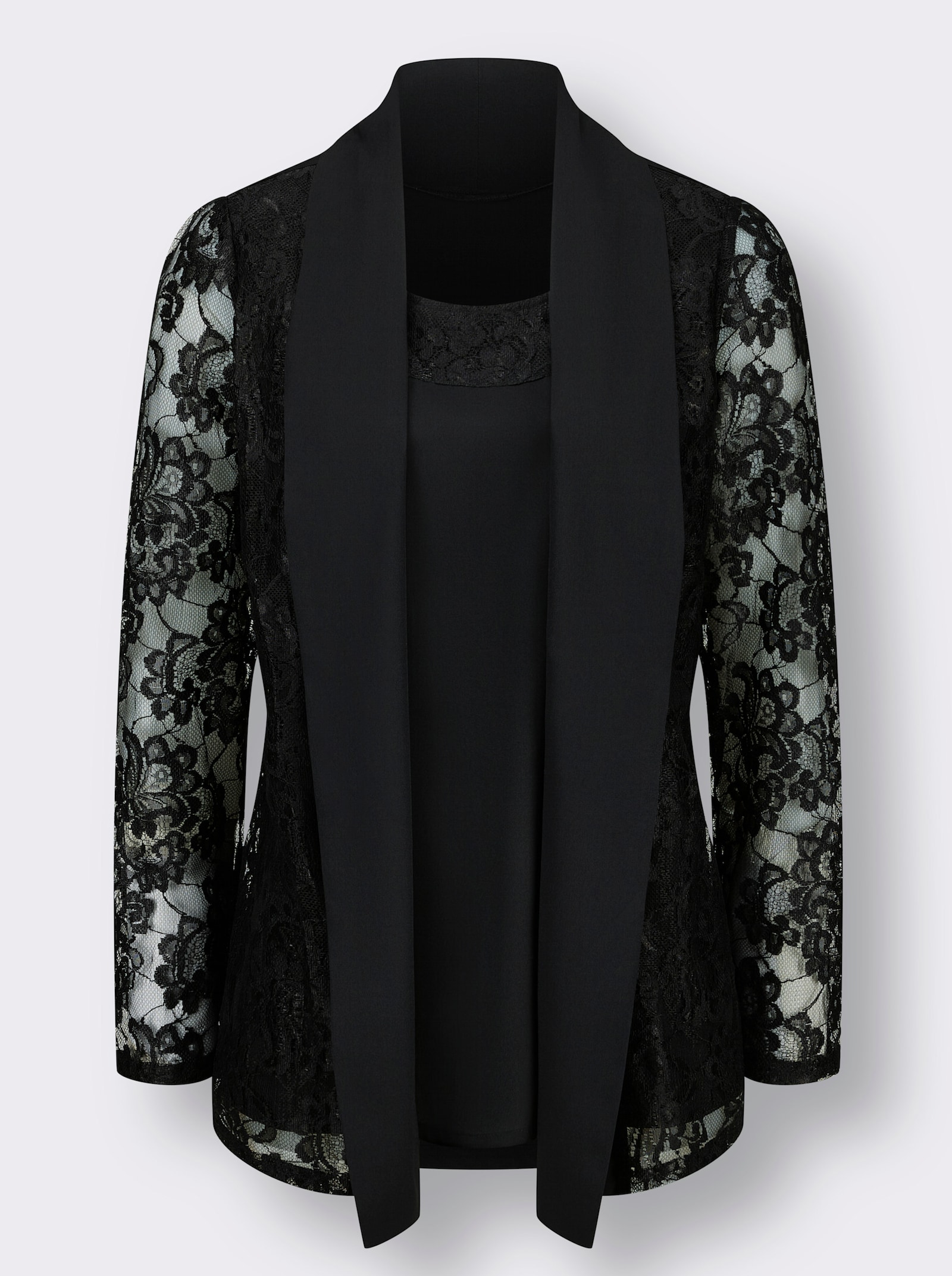 Kanten blouse in twinset-look - zwart