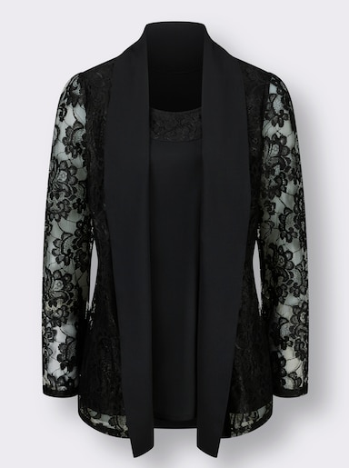 Spitzenbluse im Twinset-Look - schwarz