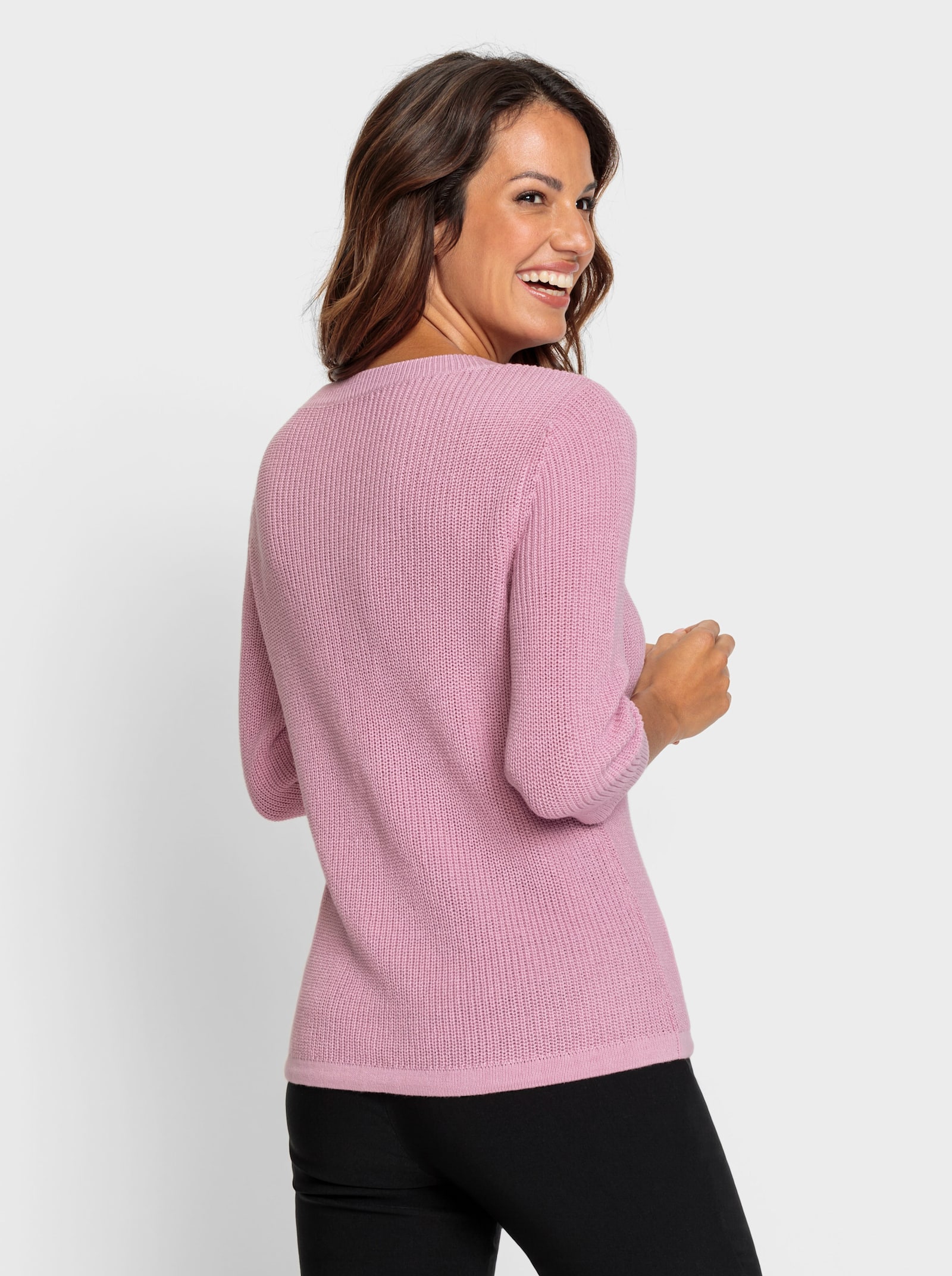 Pullover met 3/4-mouwen en tunnelkoord in de zoom - roze