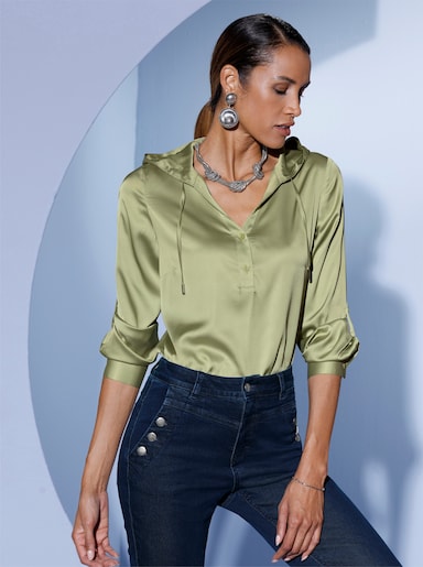 Schlupfbluse mit Kapuze - pistazie