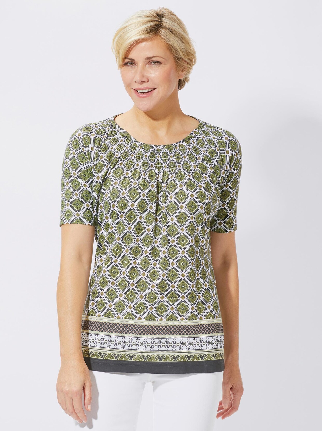Kurzarmshirt - oliv-gemustert