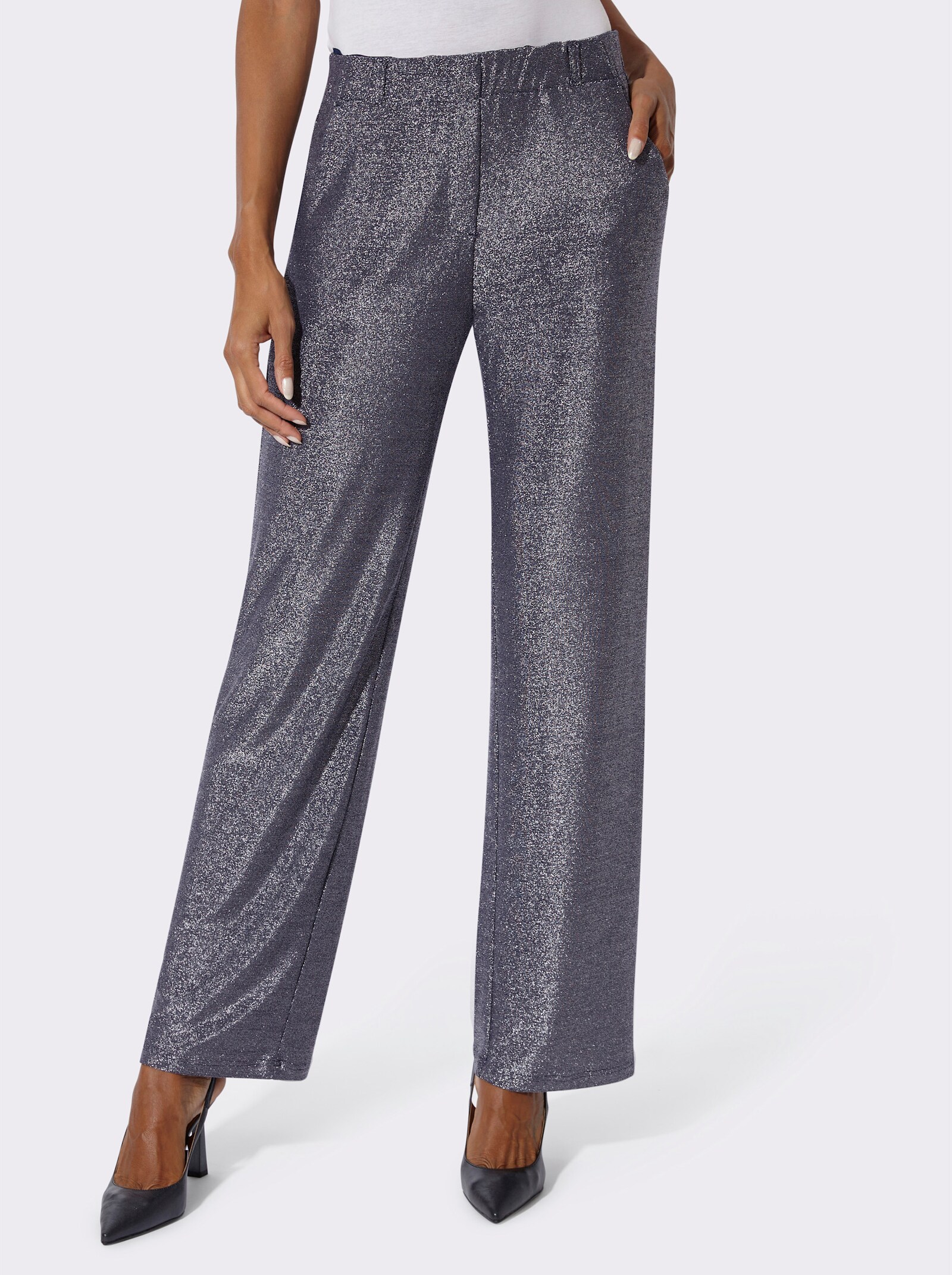 Jerseyhose mit Glanzgarn - silberfarben-marine