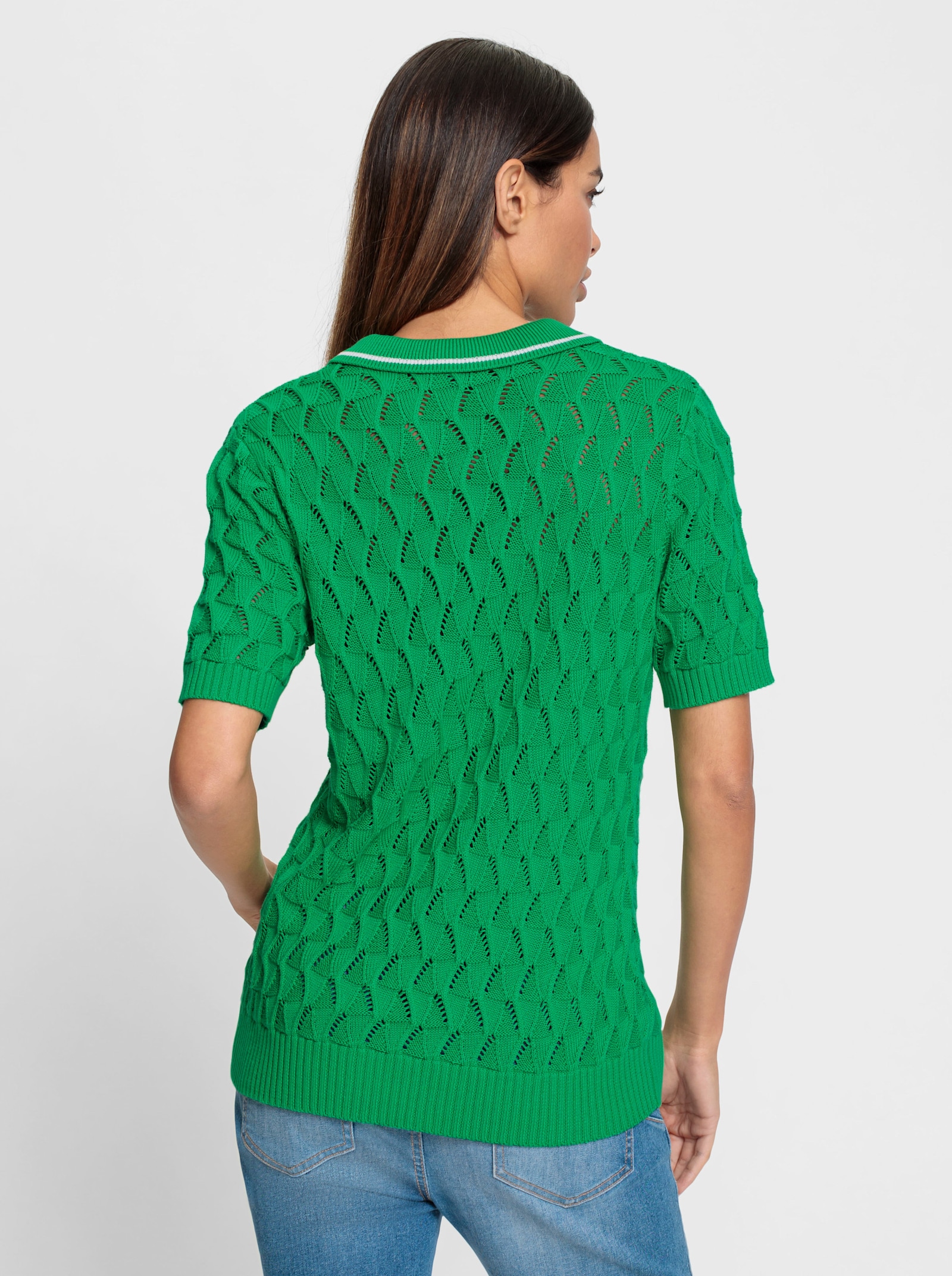 heine Polopullover in Ajourstrickmuster - grasgrün