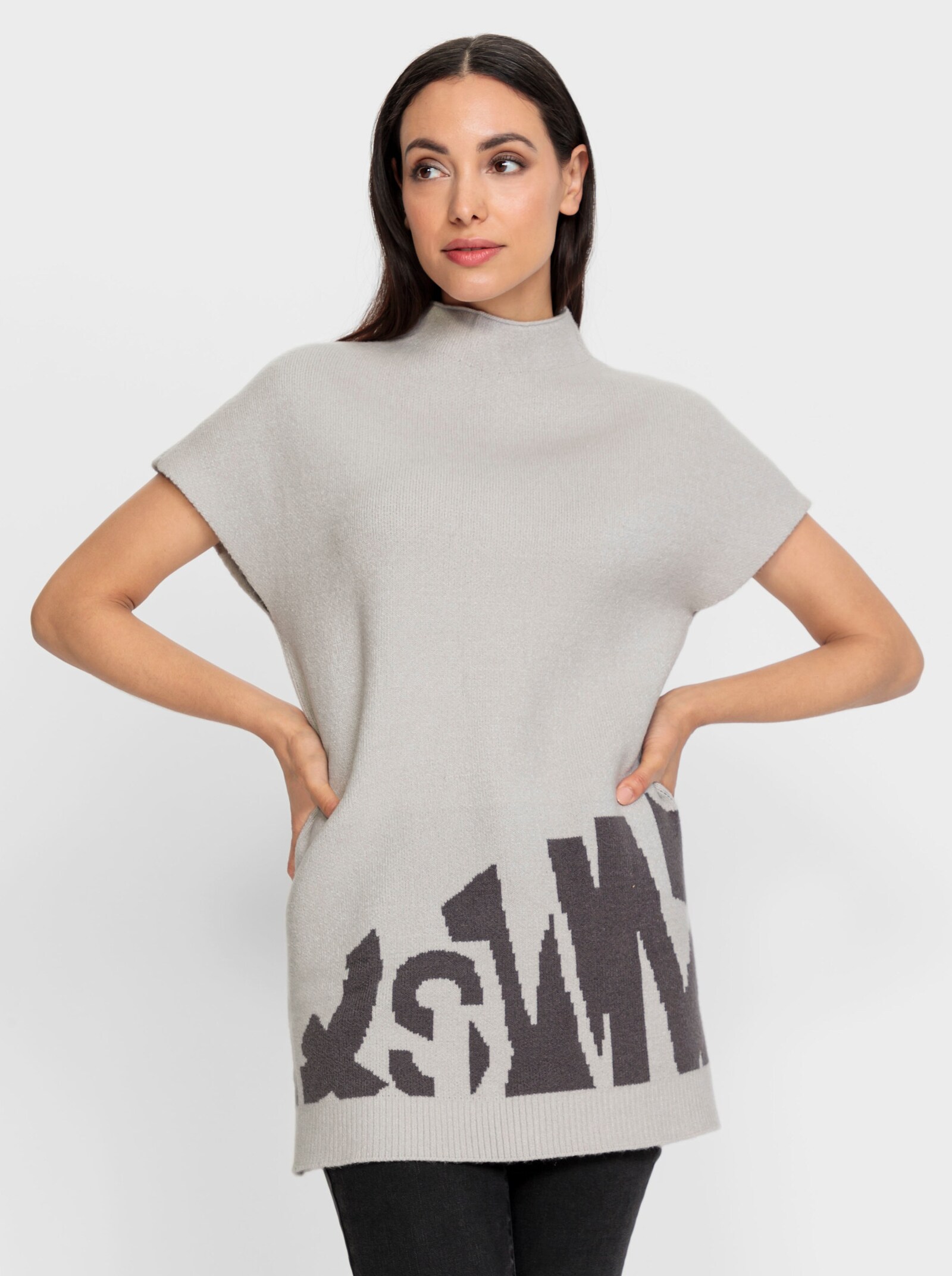 heine Pullunder mit Jacquard-Dessin - hellgrau-ecru-meliert