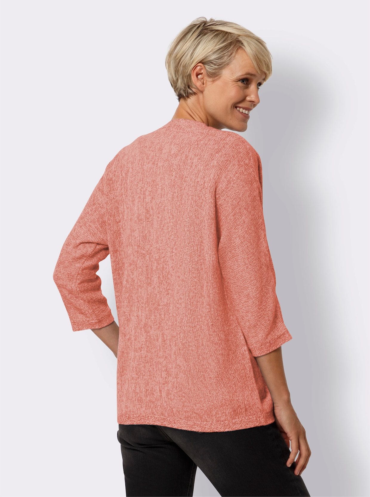 Strickjacke - grapefruit-weiß-meliert