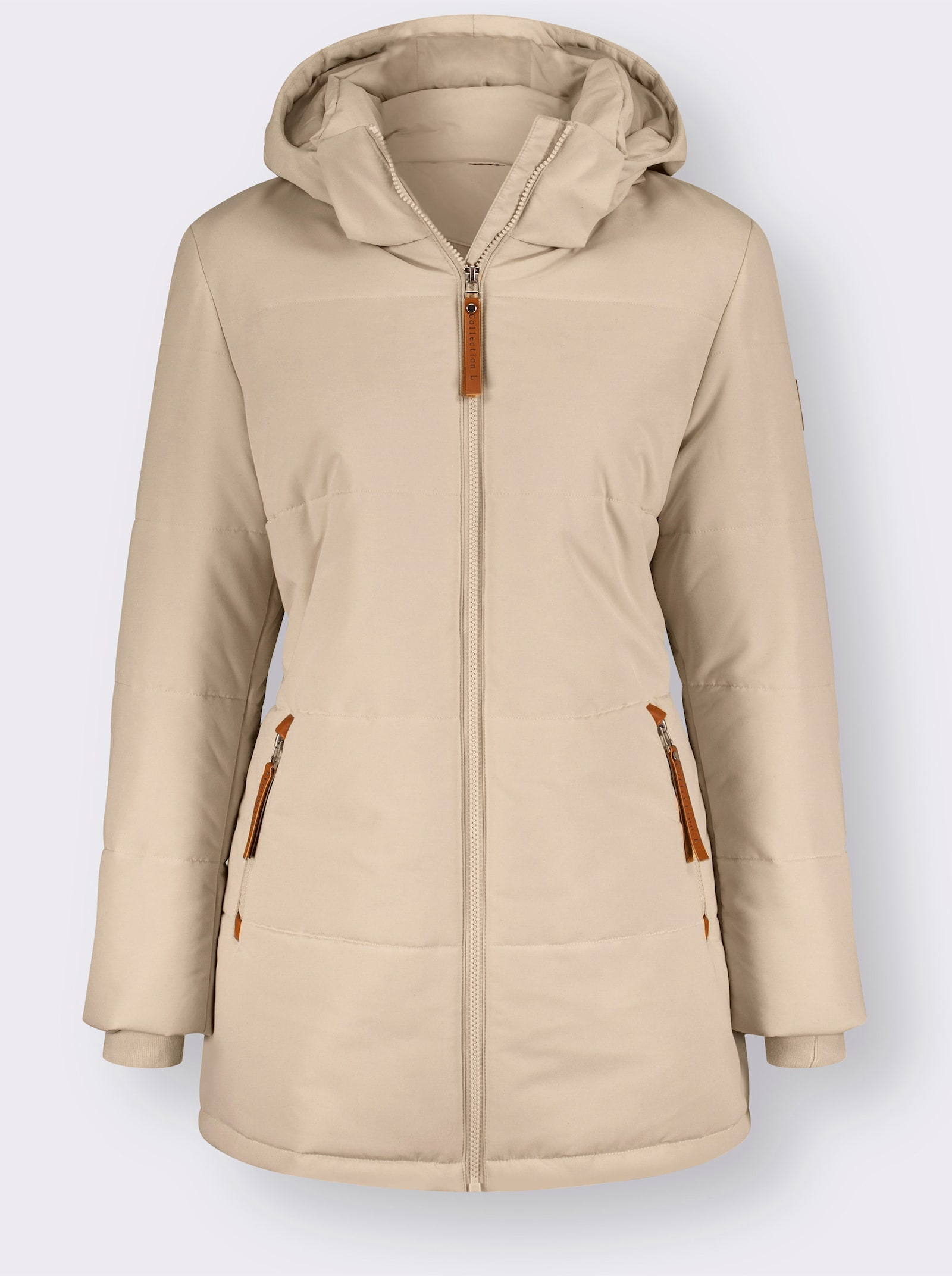 Outdoorjacke mit abnehmbarer Kapuze und Jersey-Bündchen - sand