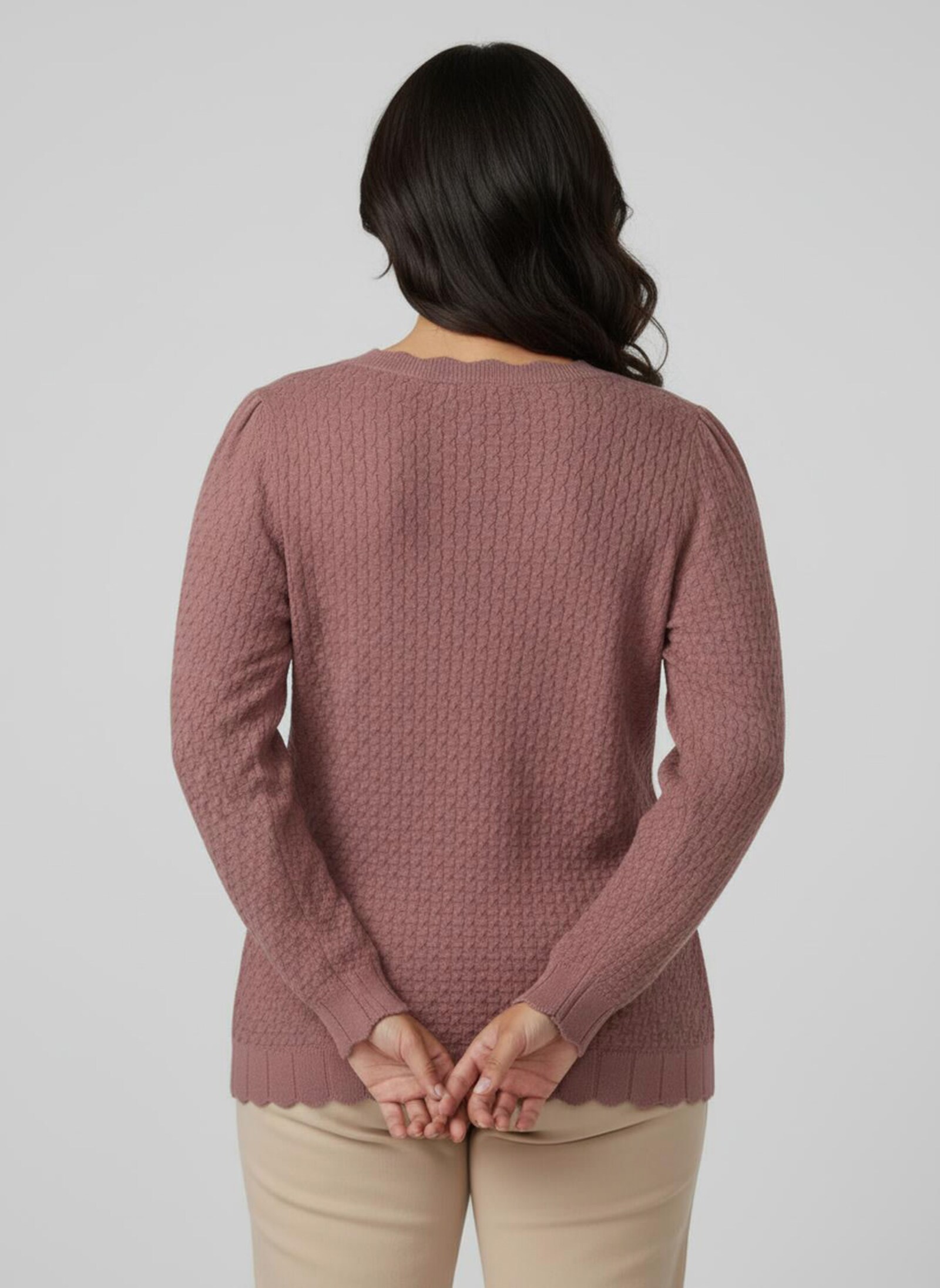 Feinstrickpullover mit Zopf-Muster - rosenholz