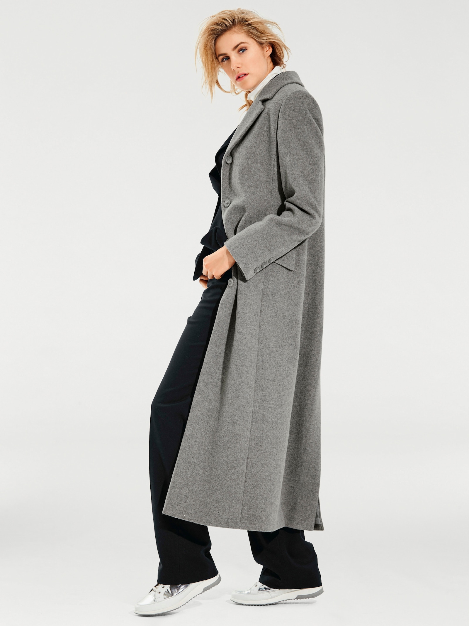 heine Mantel in Longform - grau-melange