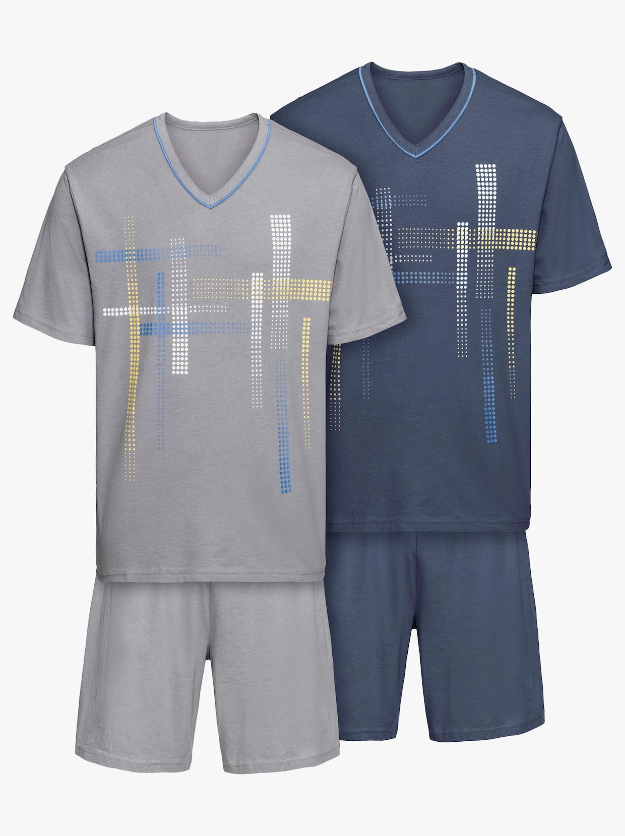 wäschepur Krátke pyžamá - sivá + námornícka modrá