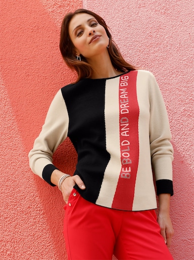 Langarm-Pullover - schwarz-sand-gemustert