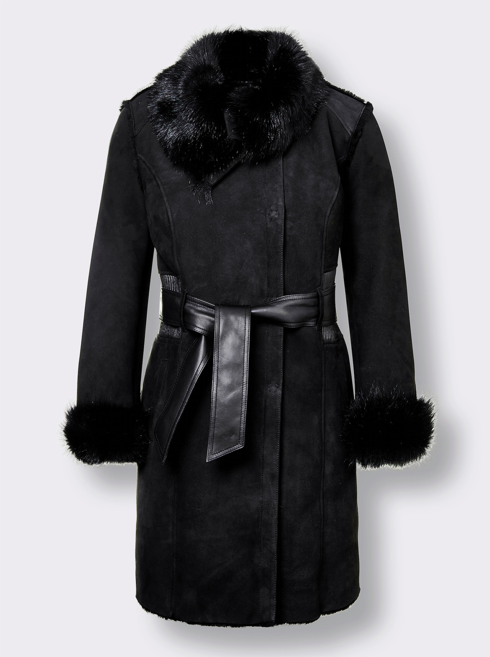 Mainpol Lammfelljacke mit Fellbesätzen - schwarz