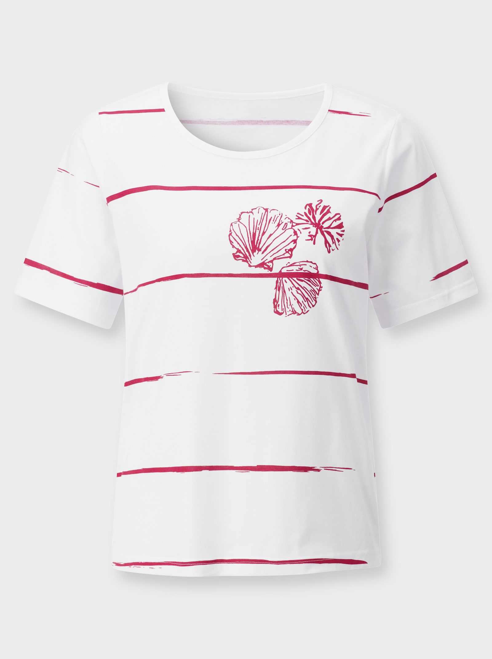 Kurzarmshirt - weiß-rot-bedruckt