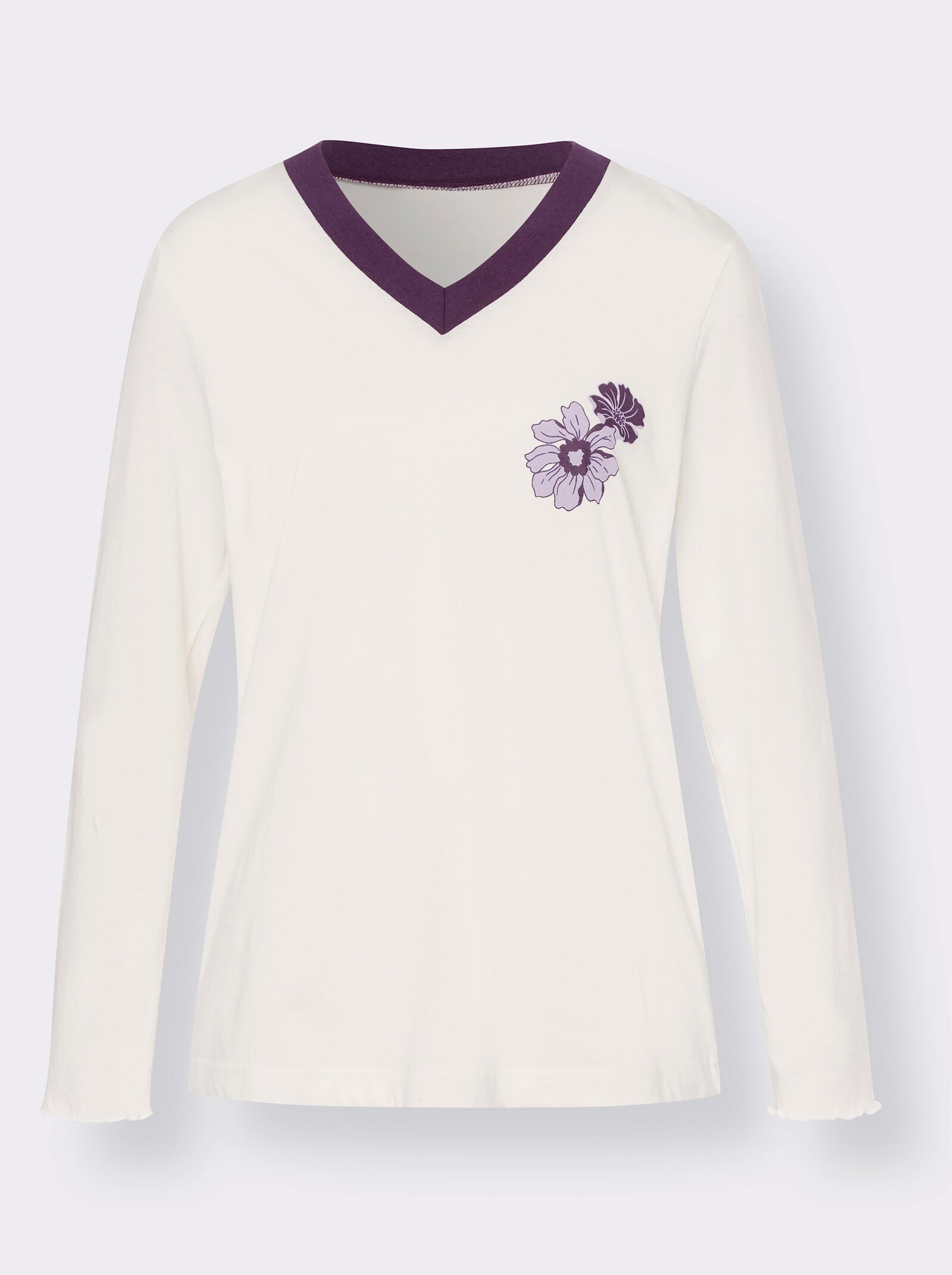 Pyžamo s umiestn. potlačou kvetov - écru-hroznová