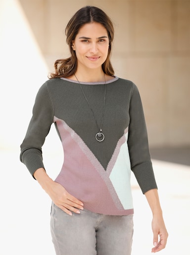 Pullover met lange mouwen - antraciet/hortensia gedessineerd