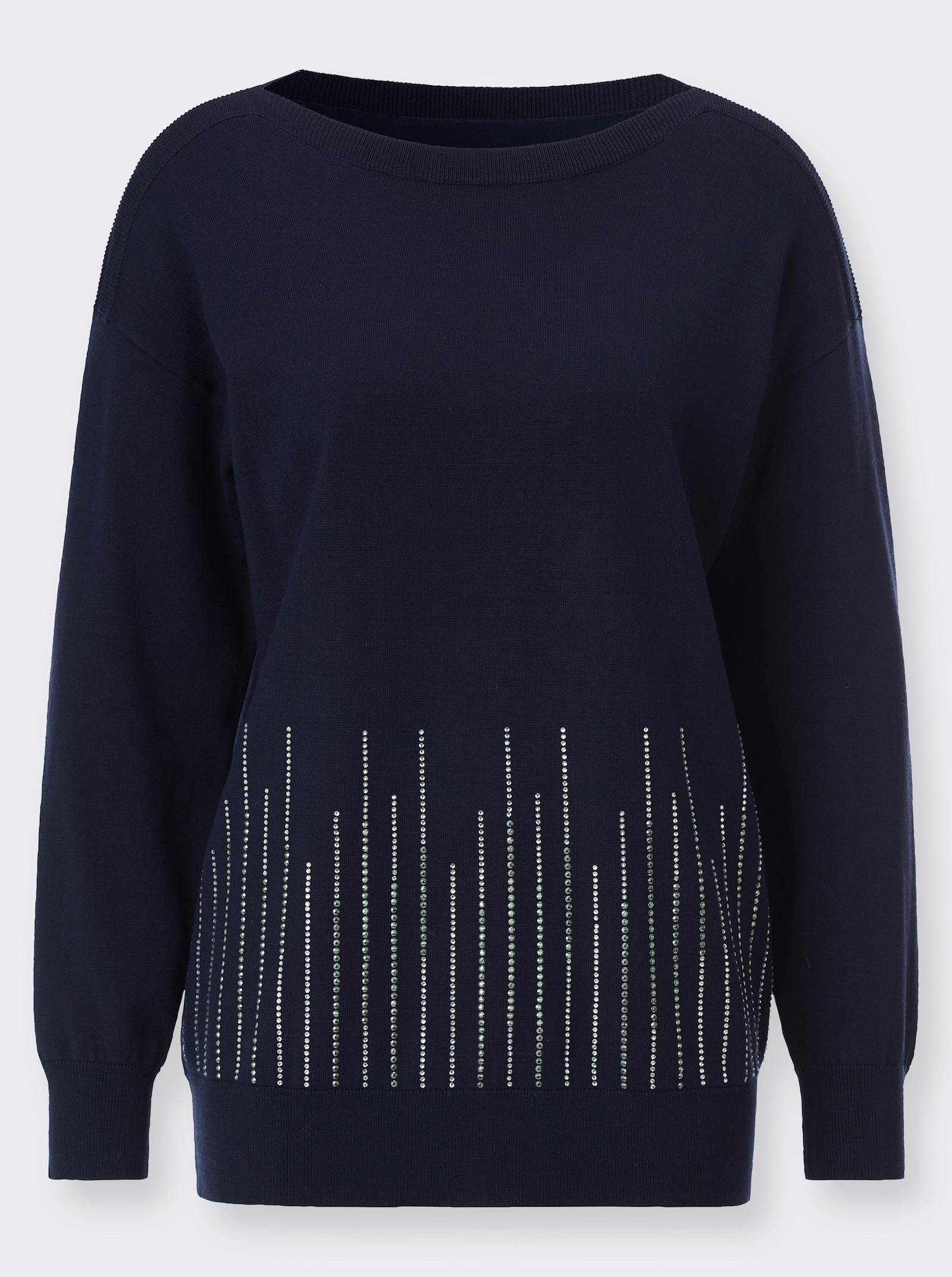Langarm-Pullover mit U-Boot-Ausschnitt - marine