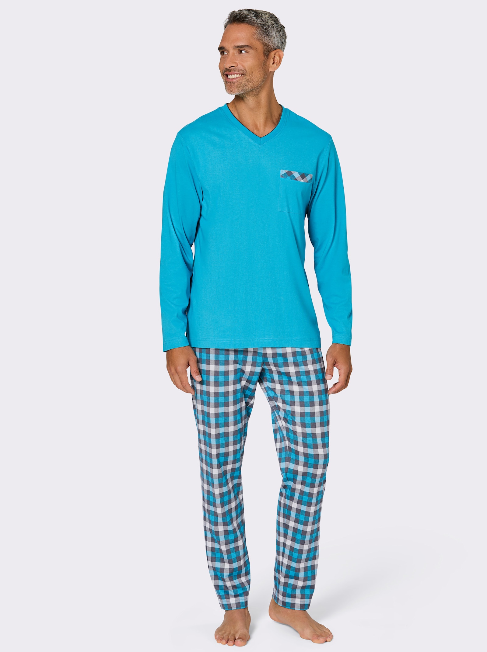 wäschepur men Pyjama - turquoise/antraciet geruit