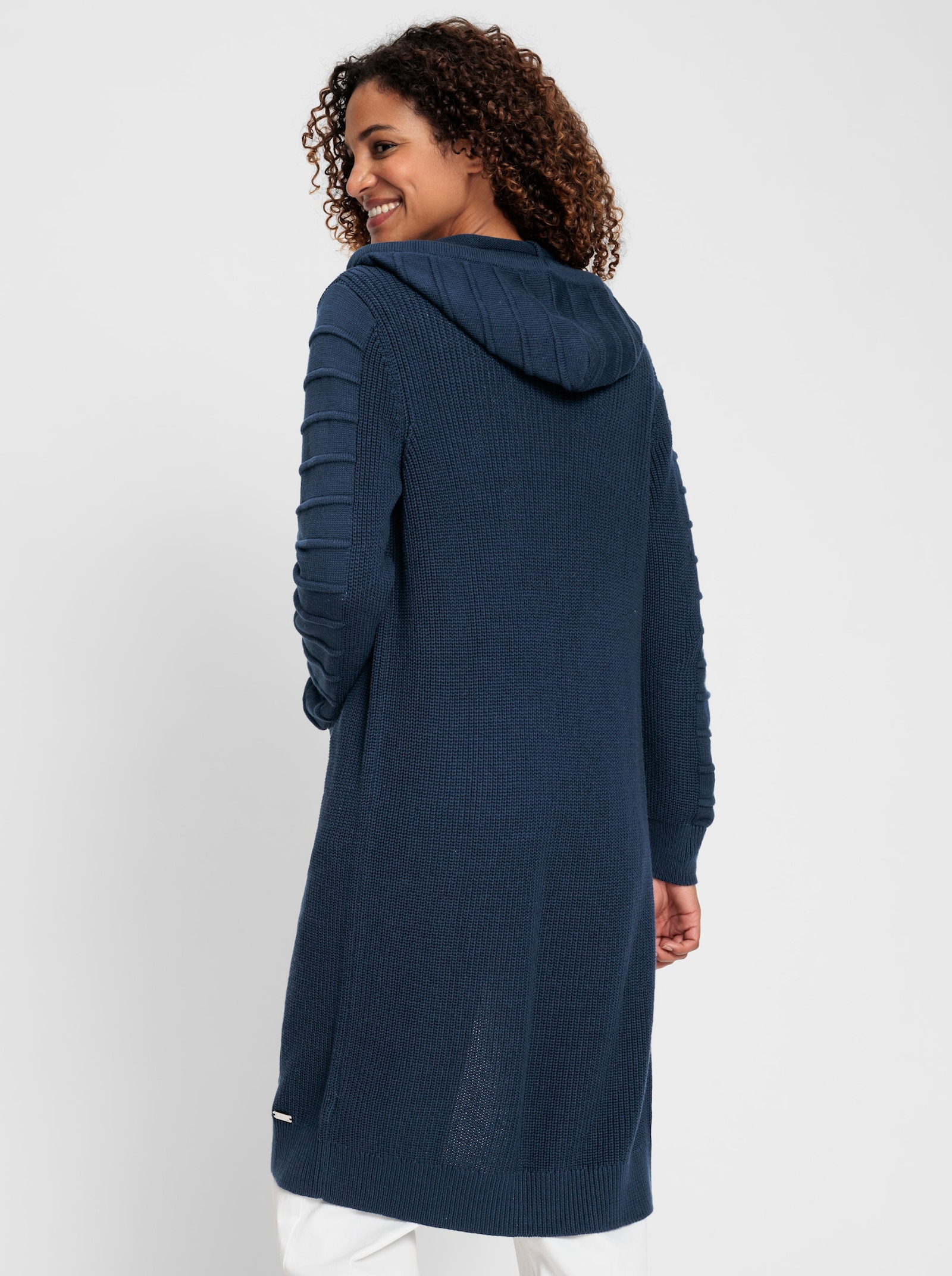 Longstrickjacke im Strukturmuster-Mix - dunkelblau