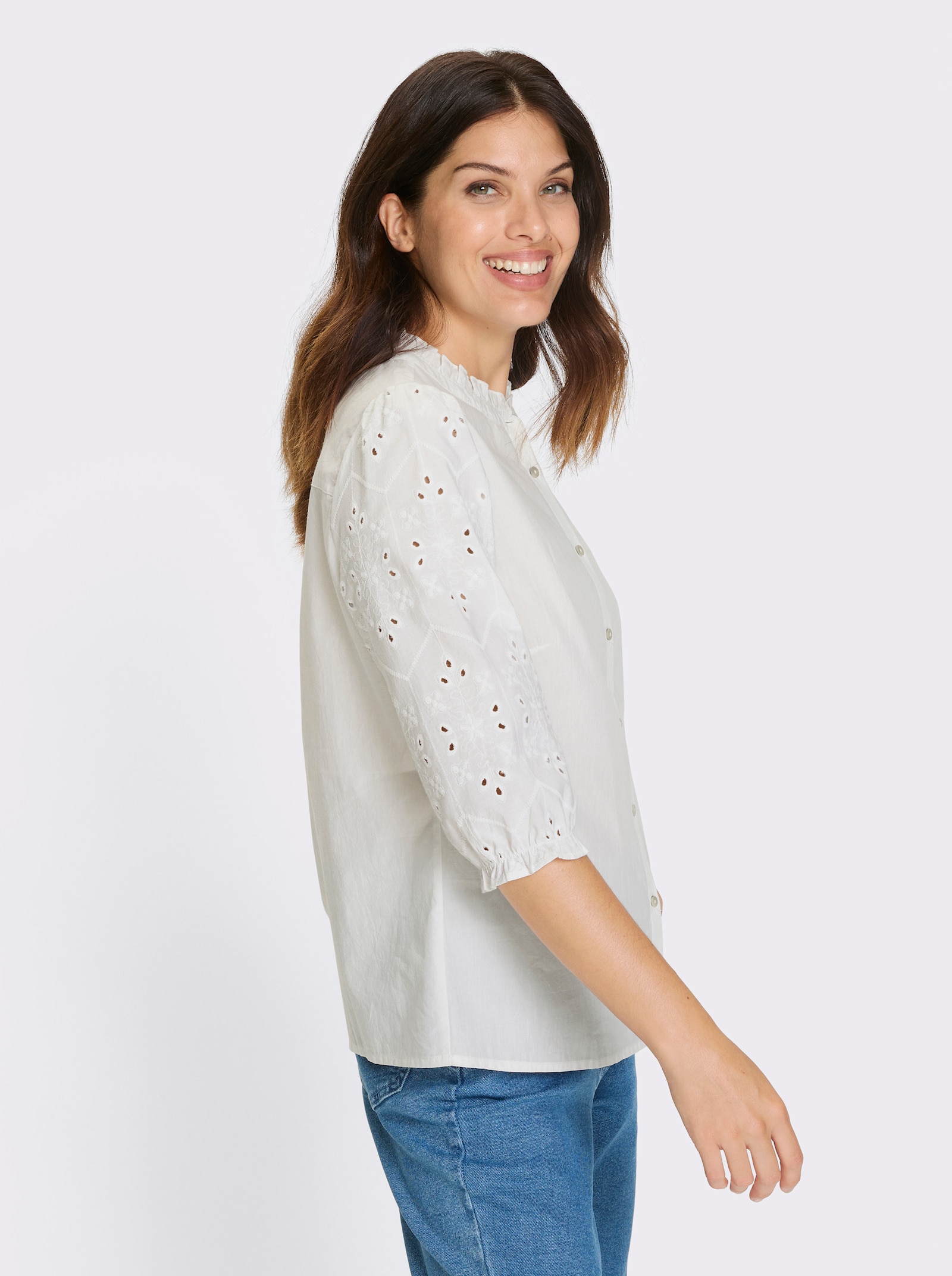 Katoenen blouse met ajourwerk - wit
