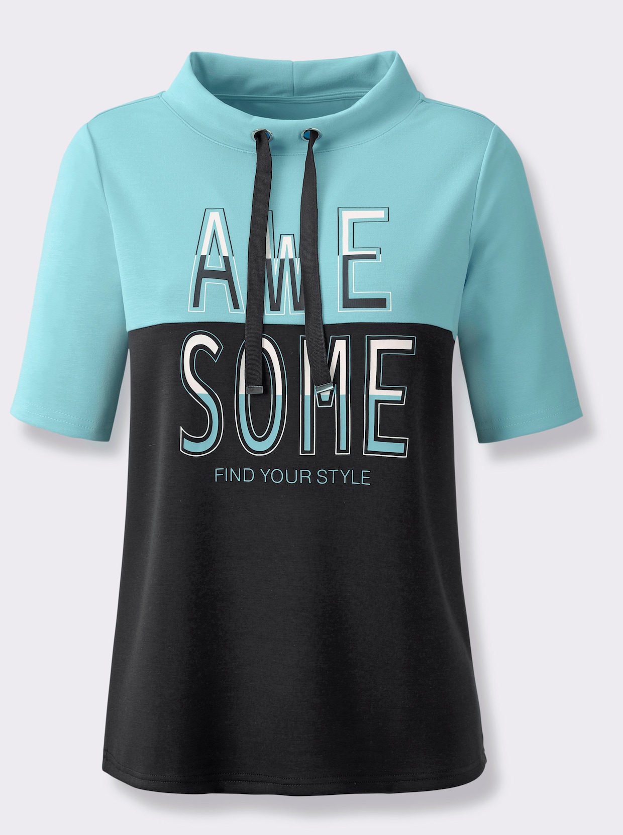 Stehkragenshirt - aquamarin-schwarz