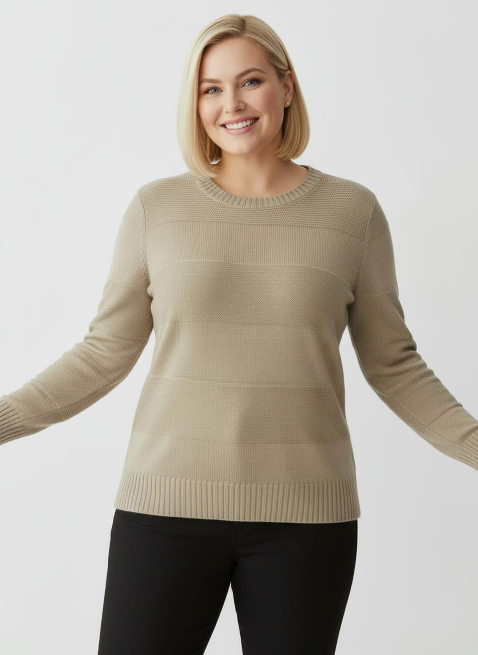 Langarm-Pullover mit Glitzergarn - beige