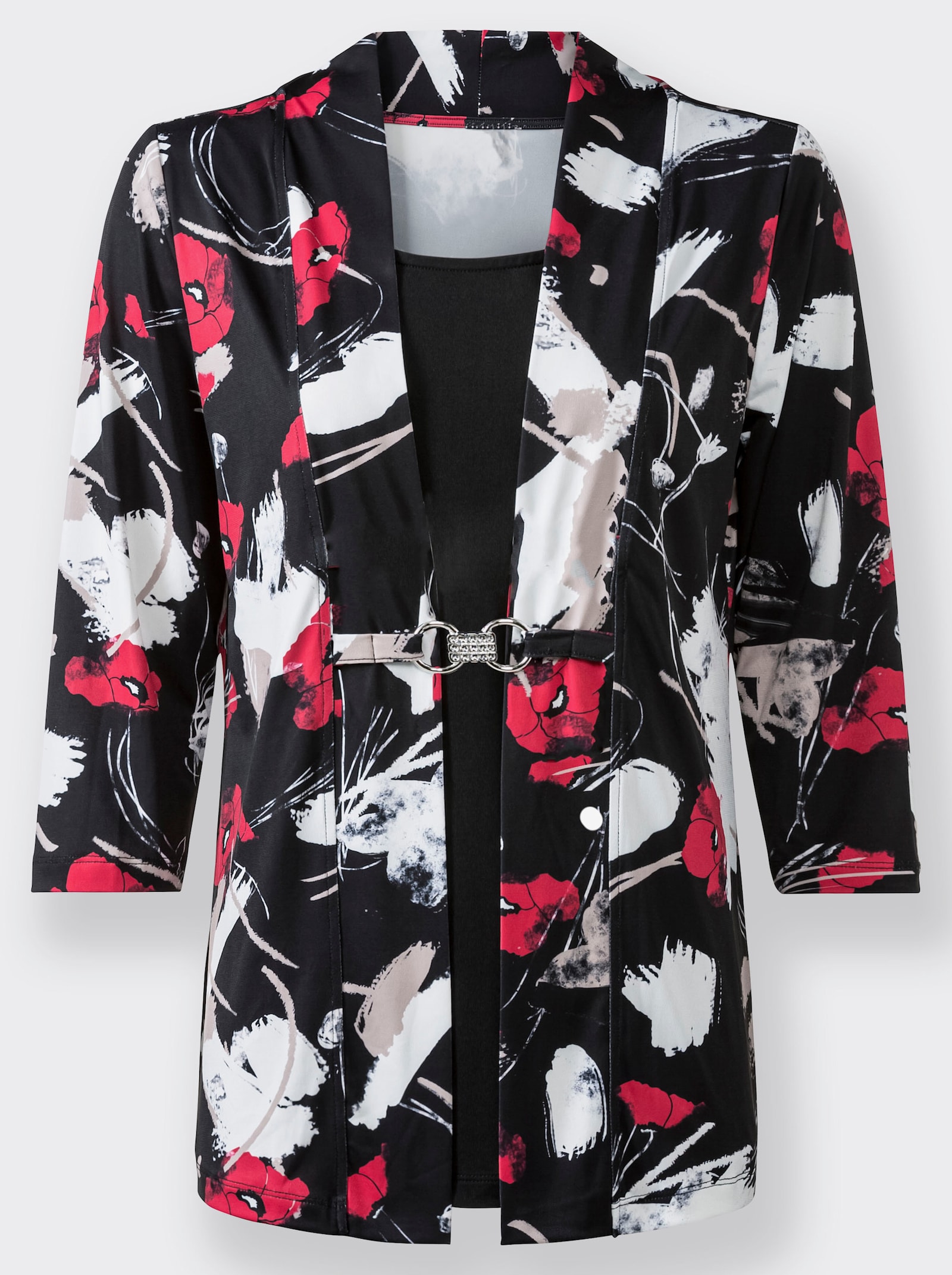 2-in-1-Shirt mit einfarbigem Einsatz - schwarz-rot-bedruckt