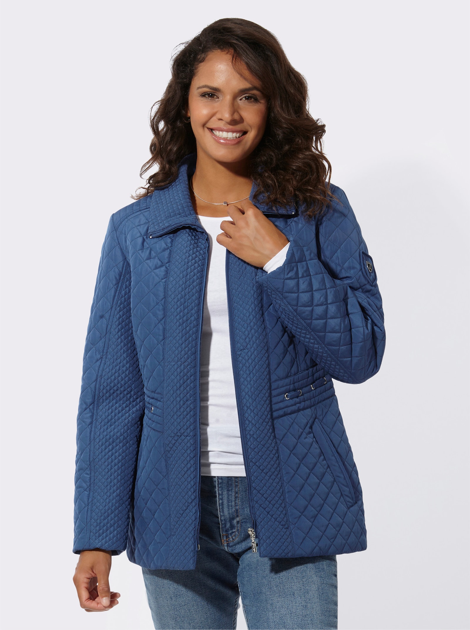 Steppjacke mit Schulterpolstern - jeansblau