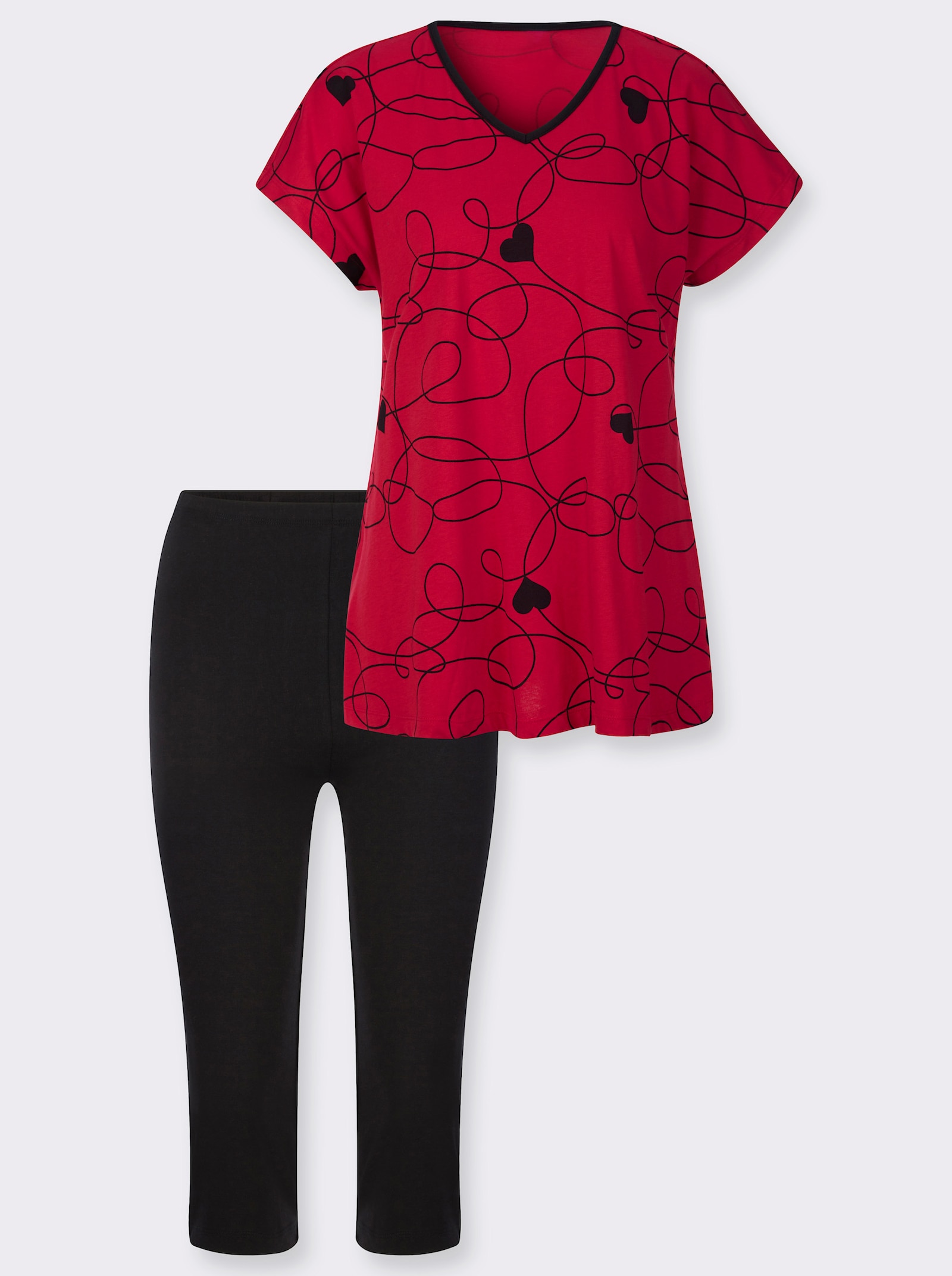 Capri pyžamo, dlhé tričko+legíny - Čierna – červená