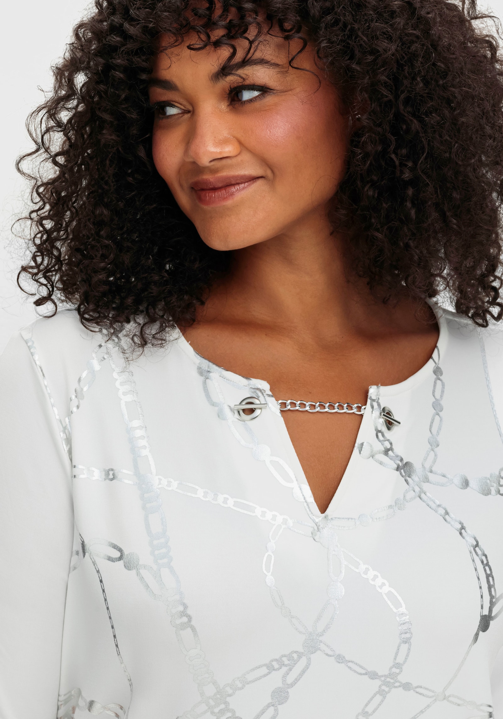 Print-Shirt mit Seitenschlitzen - ecru