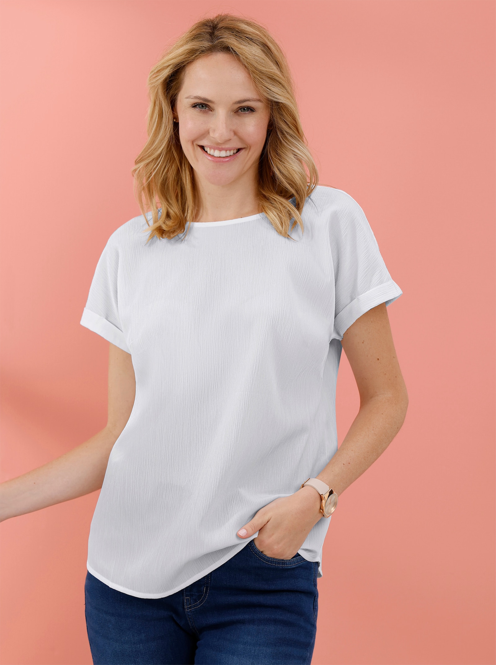 Schlupfbluse in Crinkle-Qualität - weiß