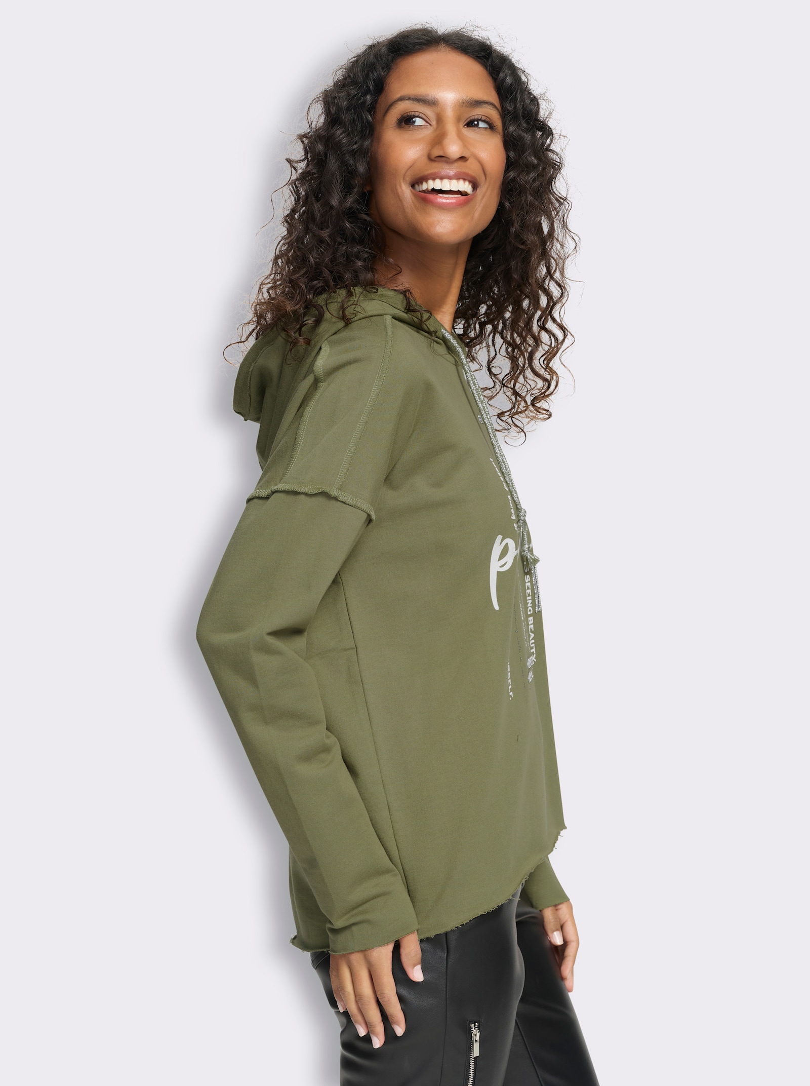 heine Sweatshirt mit Glanzprint vorn - khaki