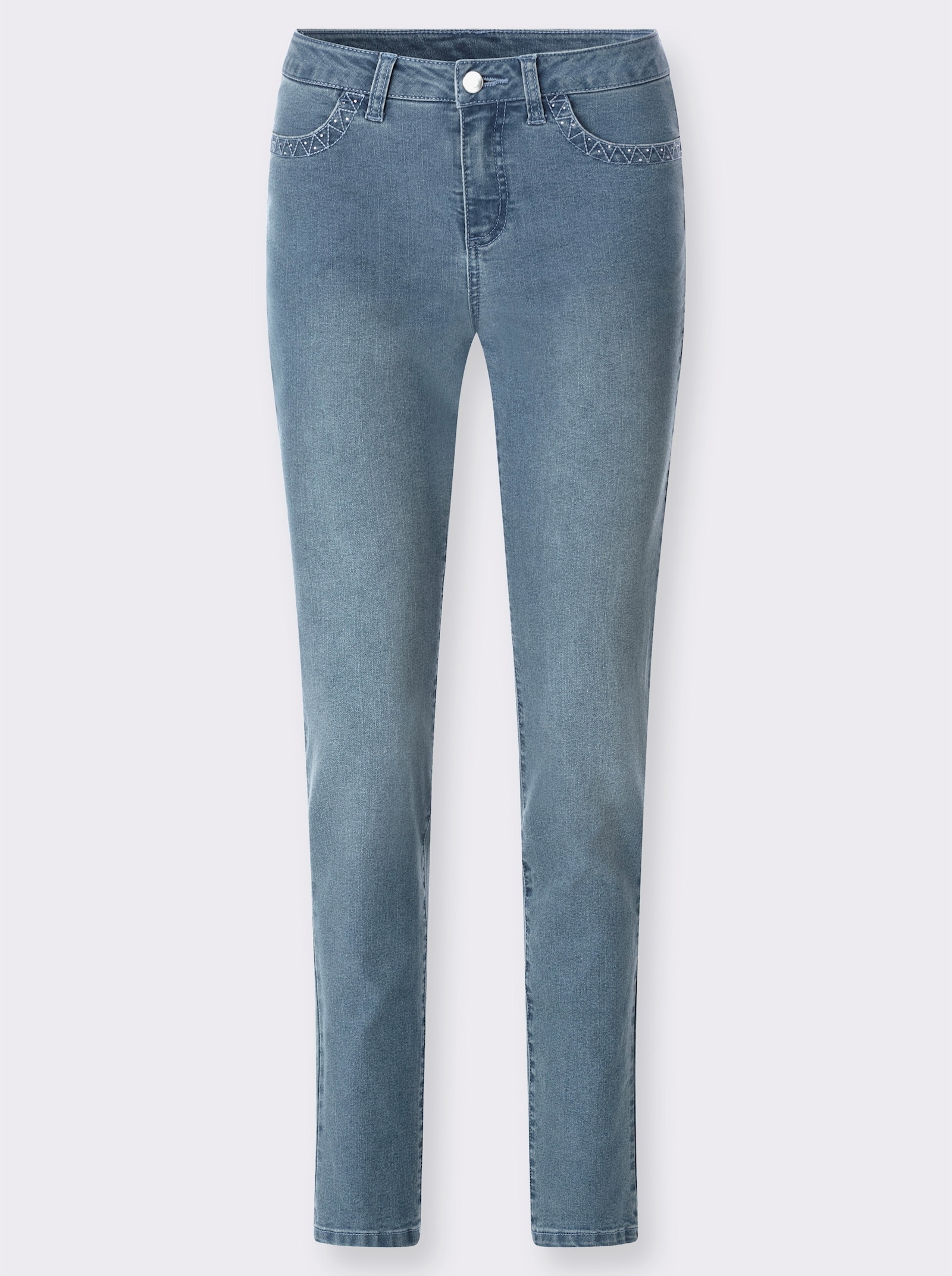 Jeans mit Stickerei auf den Taschen - blue-bleached