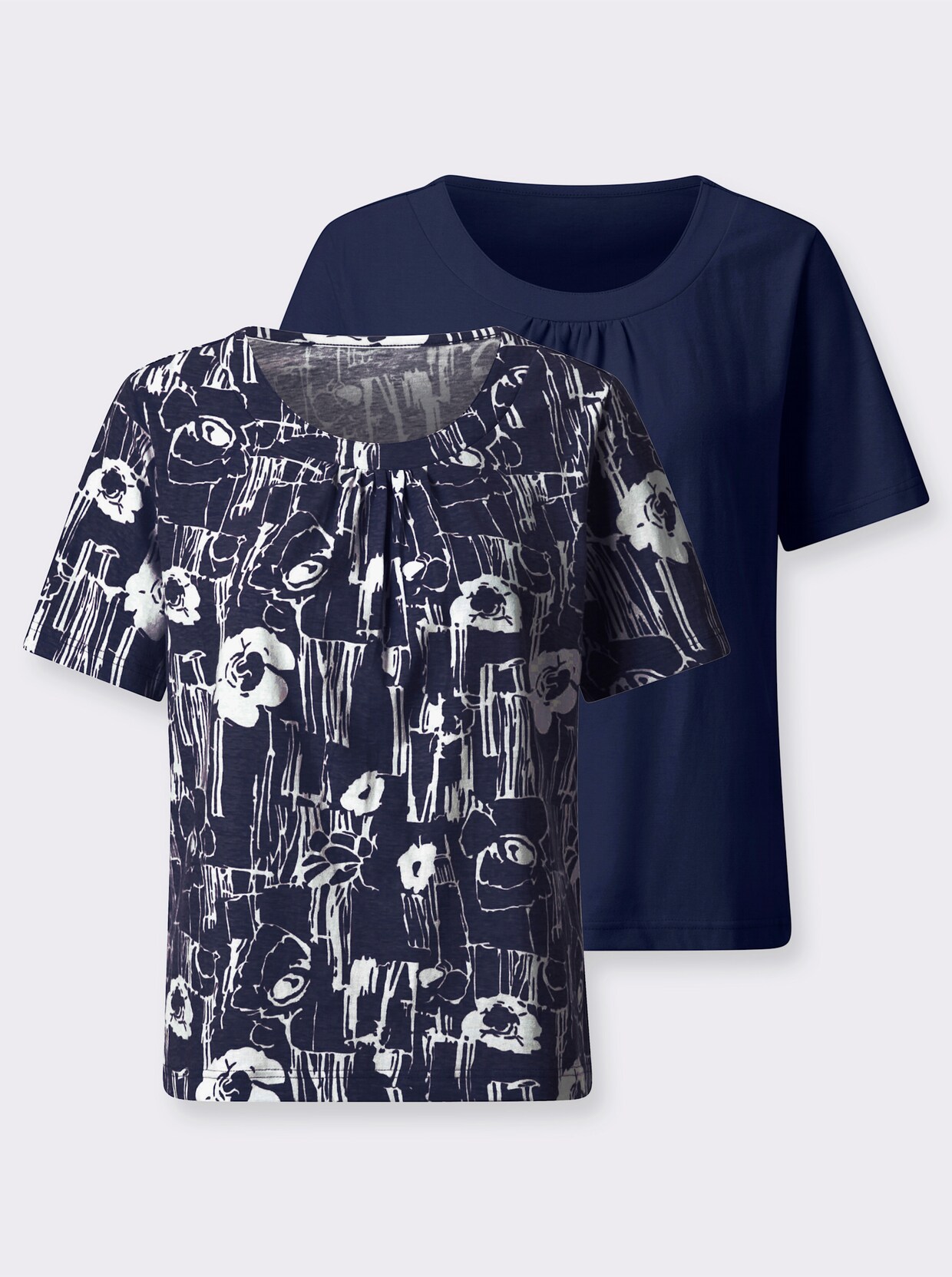 Shirtset - marine + marine/wit bedrukt