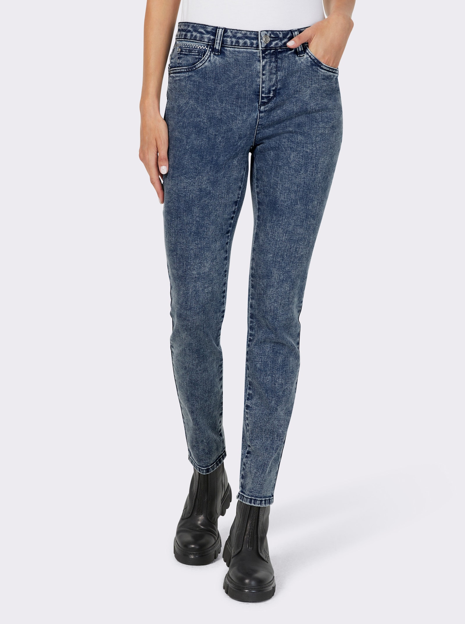 heine Röhrenjeans mit Glitzersteinchen-Applikation - blue-stone-washed