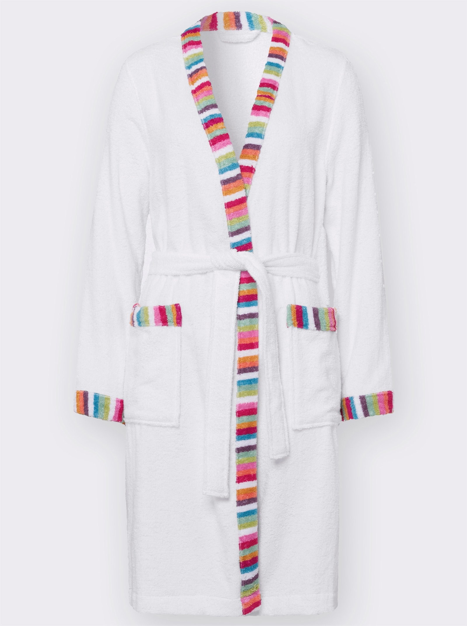 Badjas met contrastpaspels, badstof - wit