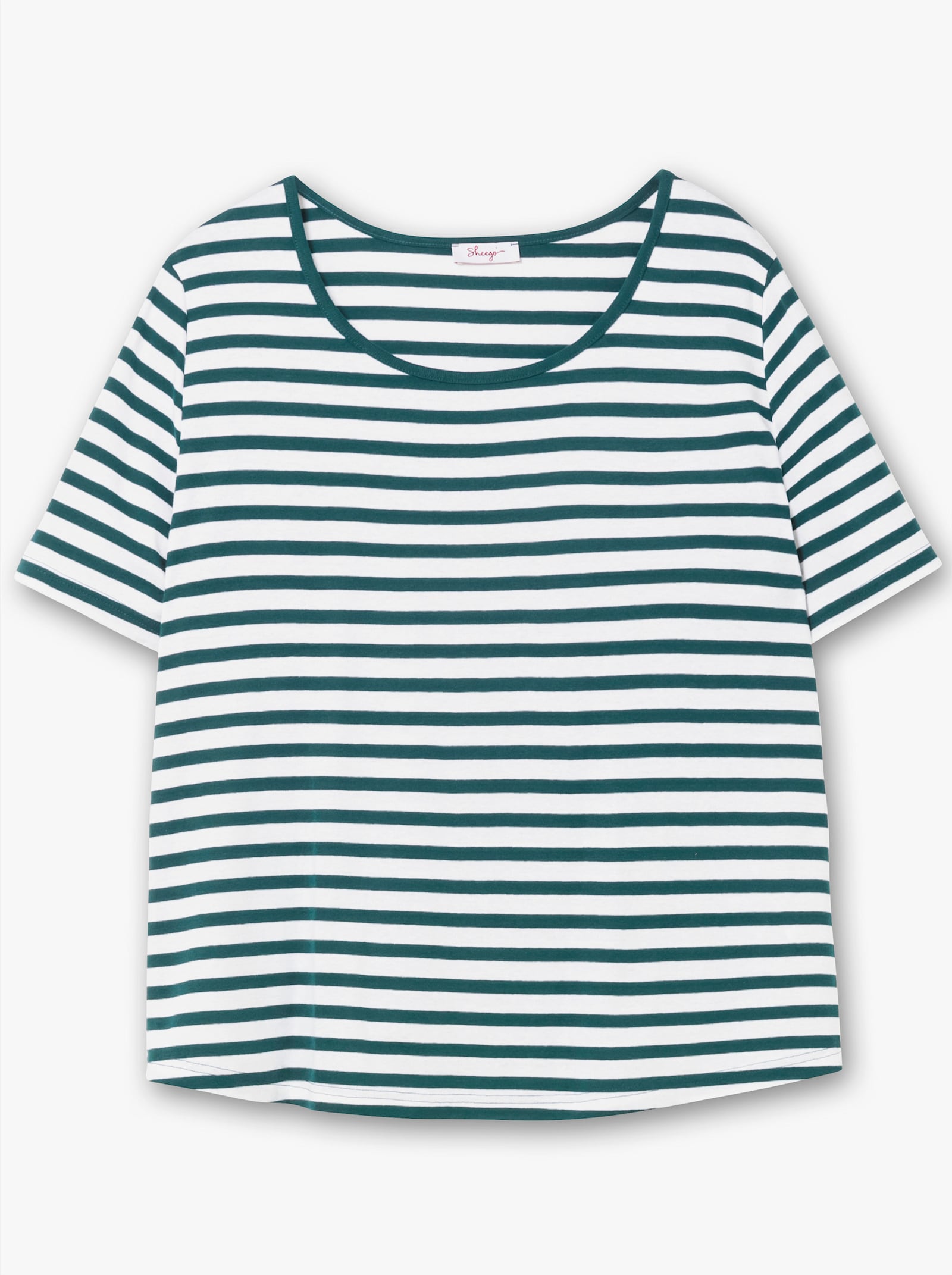 sheego Streifenshirt mit Rundhalsausschnitt - petrol-weiss