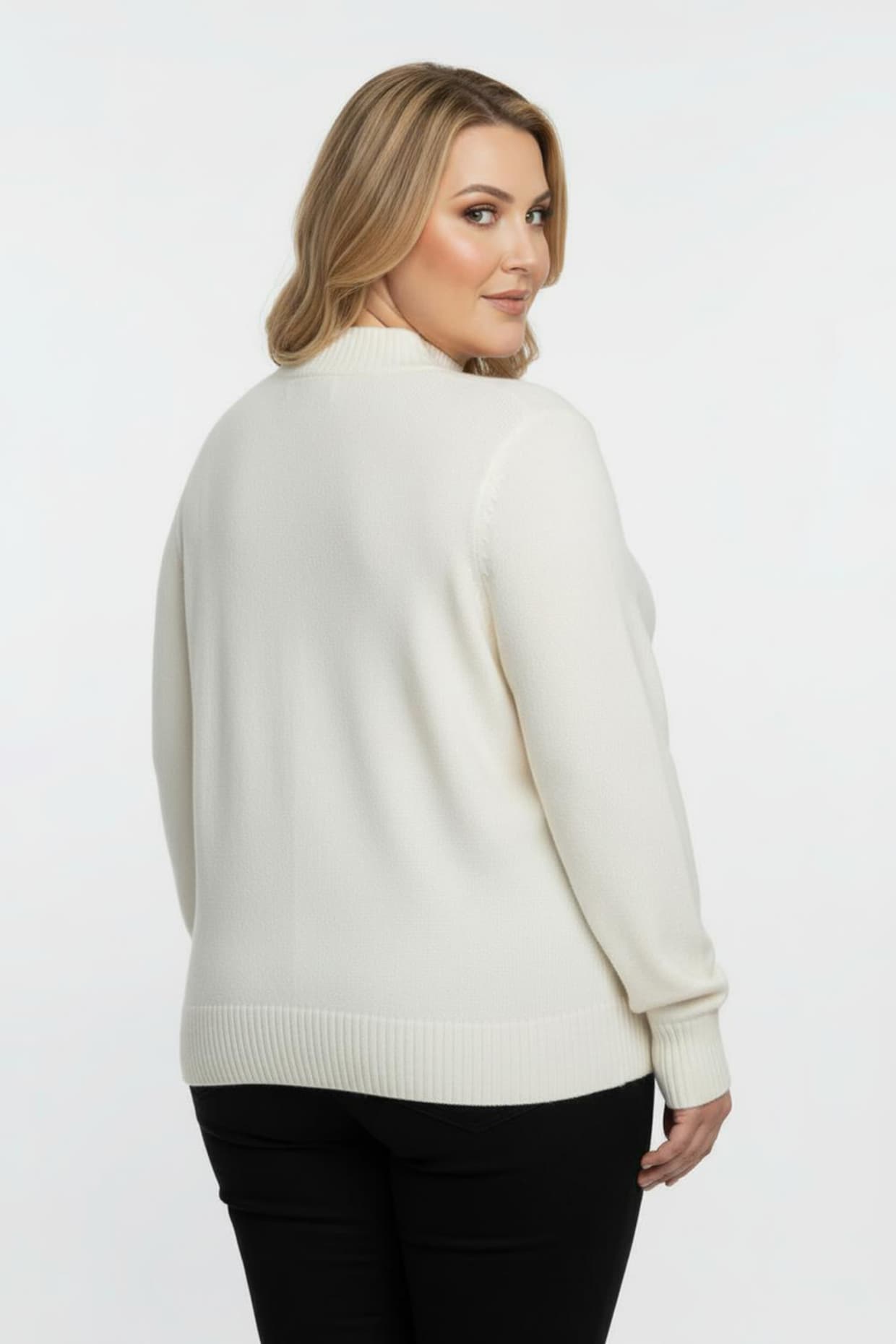 Stehkragenpullover mit Baumwolle - wollweiß