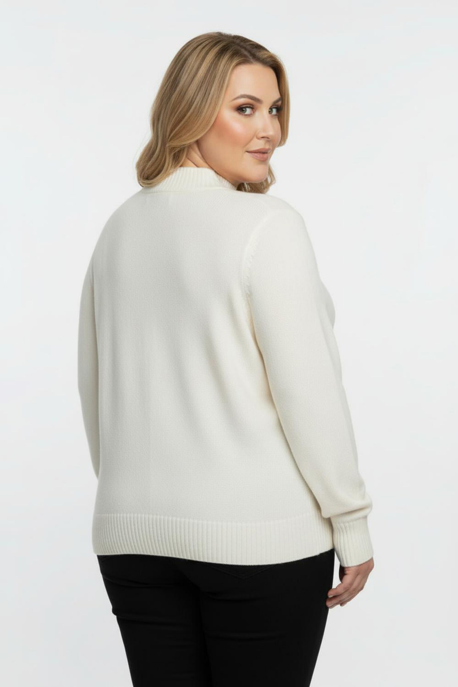 Stehkragenpullover mit Baumwolle - wollweiß