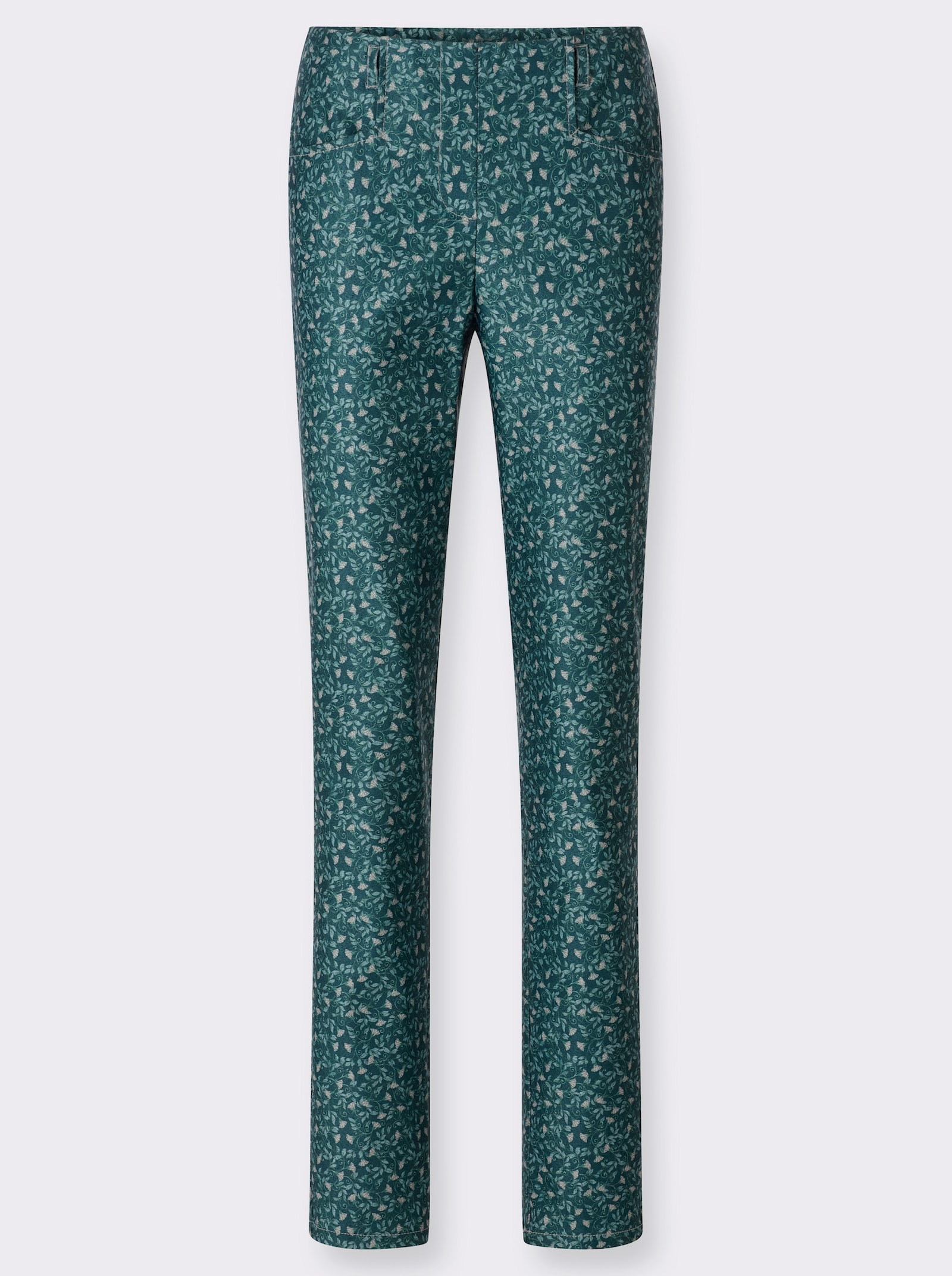 Cosma Schlupfhose mit Blüten- und Blätterdruck - petrol-bedruckt