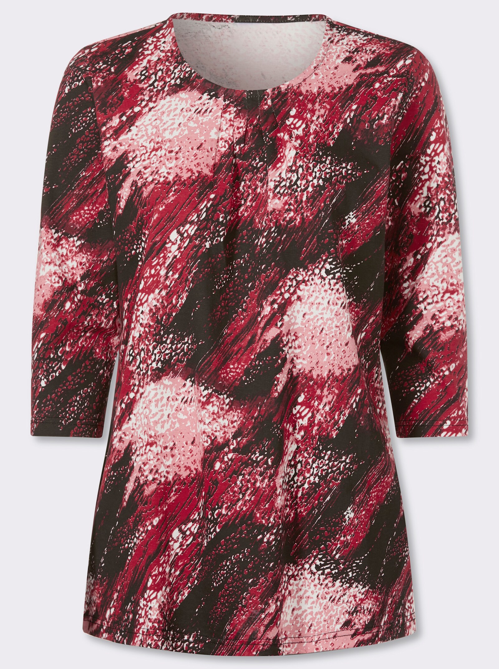 Longshirt mit 3/4-Ärmeln - schwarz-kirsche-bedruckt