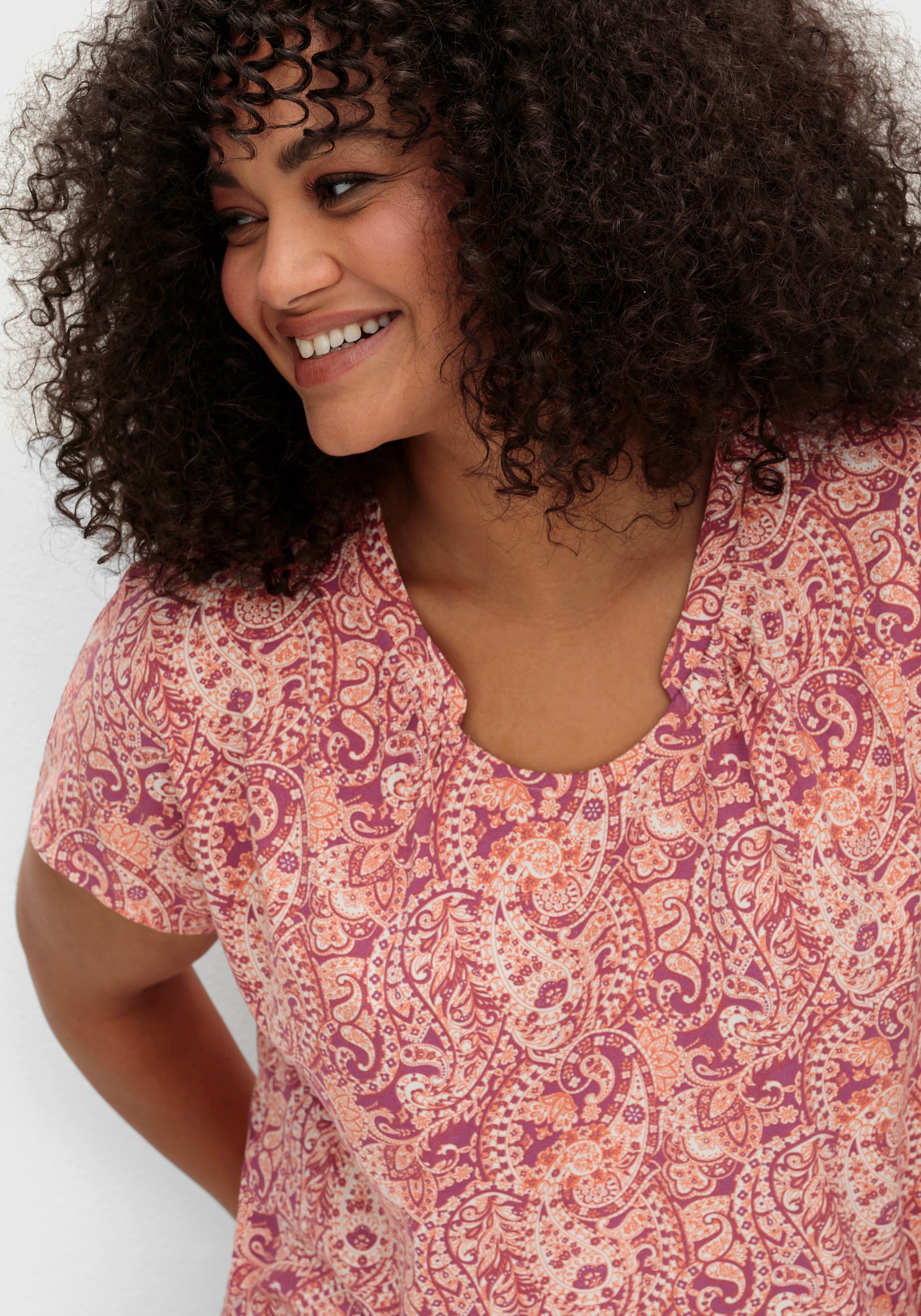 Print-Shirt mit Raffung - erika-papaya-bedruckt