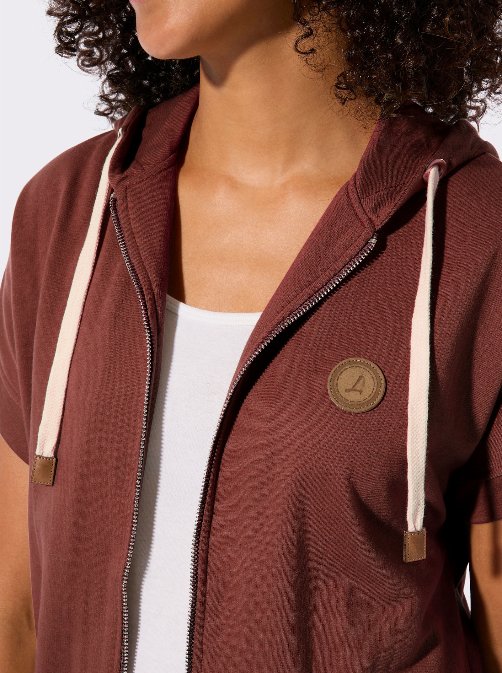 Sweatjacke mit Kapuze - rotbraun