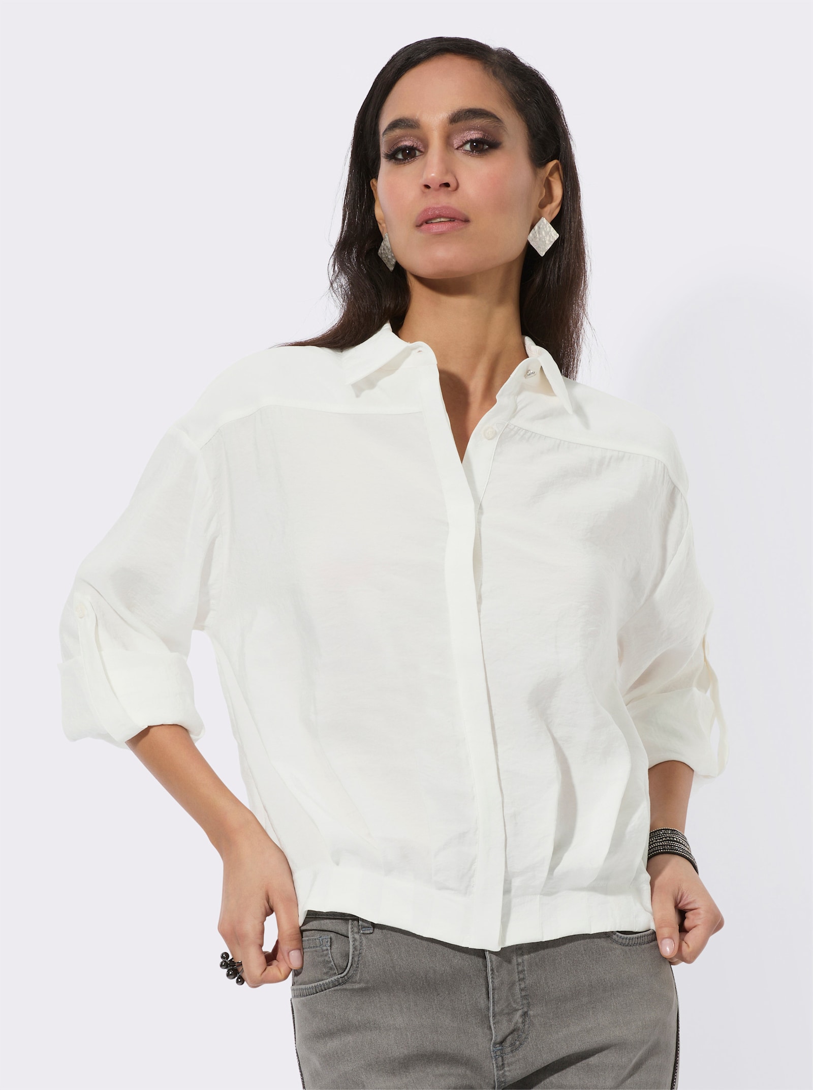 Hemdbluse in Crinkle-Qualität - ecru