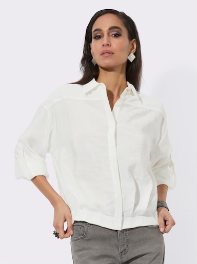 Hemdbluse in Crinkle-Qualität - ecru