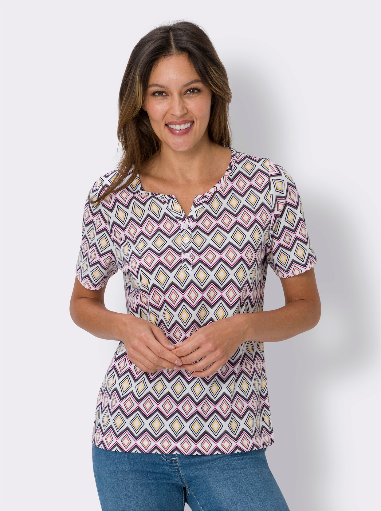 Shirt met korte mouwen - ecru/fuchsia geprint