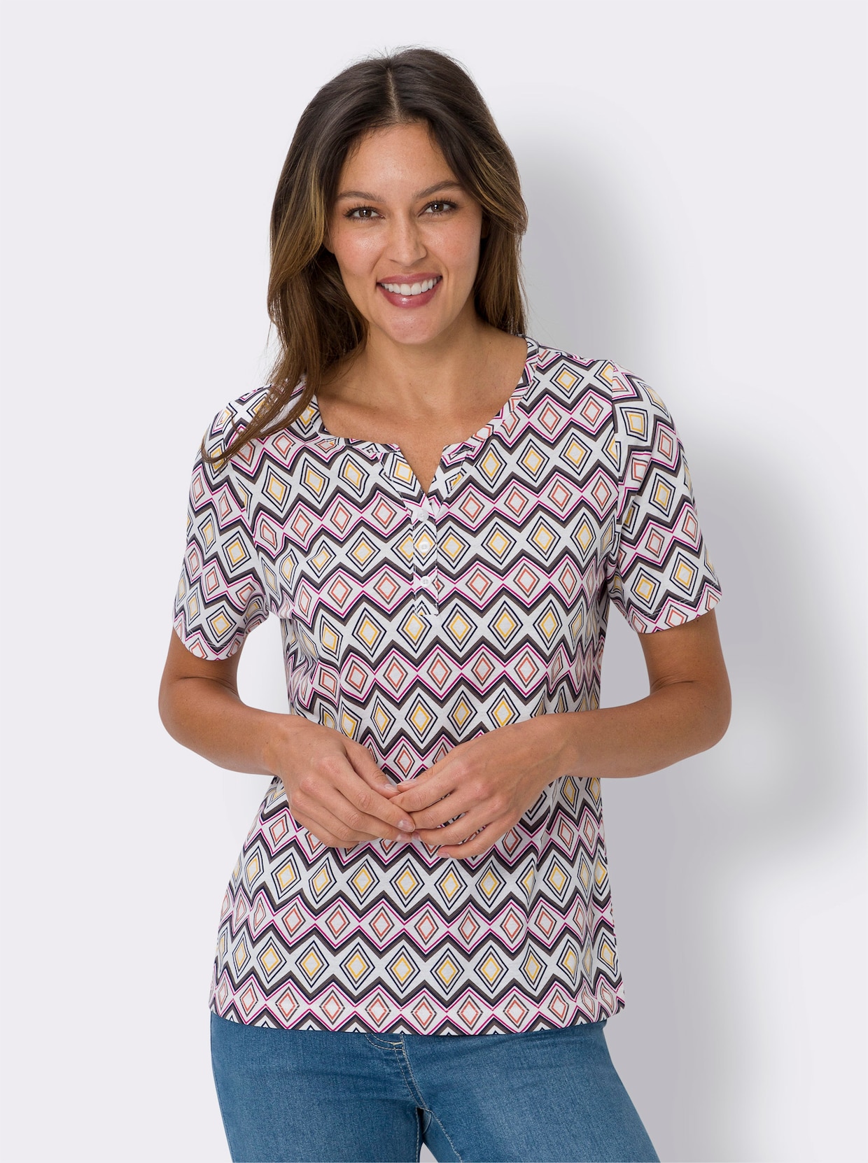 Shirt met korte mouwen - ecru/fuchsia geprint